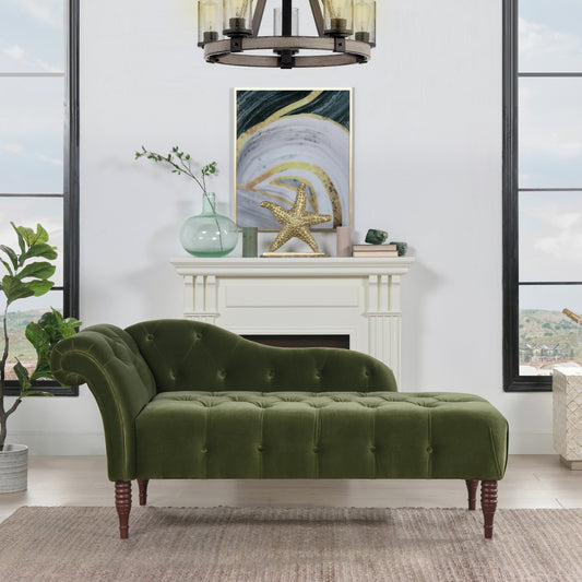 Samuel Tufted Roll Arm Chaise Lounge, Olive