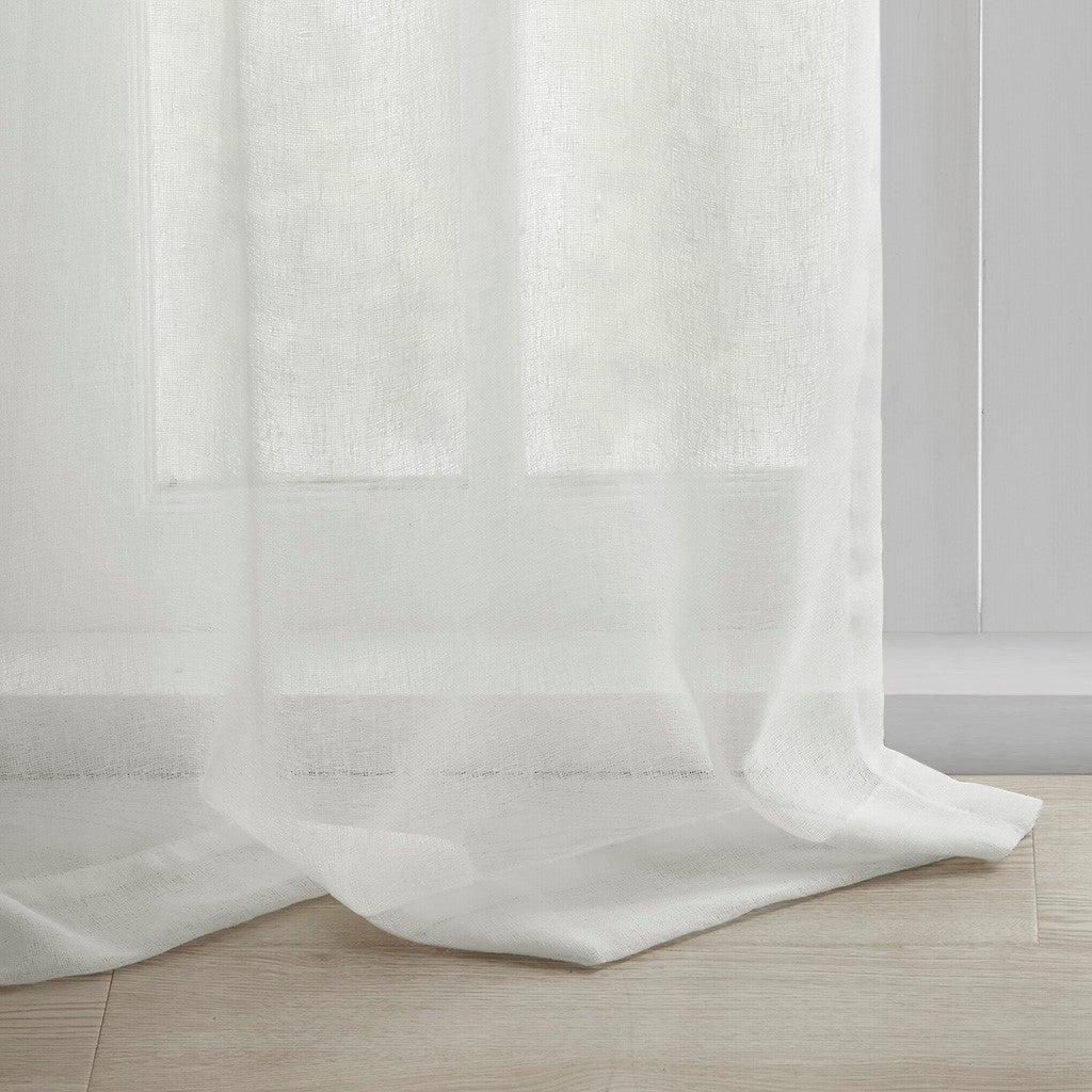 Floral Emb Hed Cuff Tab Top Solid Curtain Panel