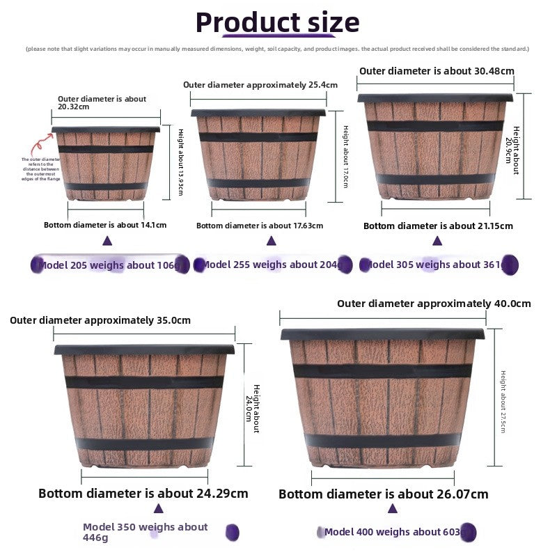 Retro Imitation Wooden Barrel Plastic Flower Pot