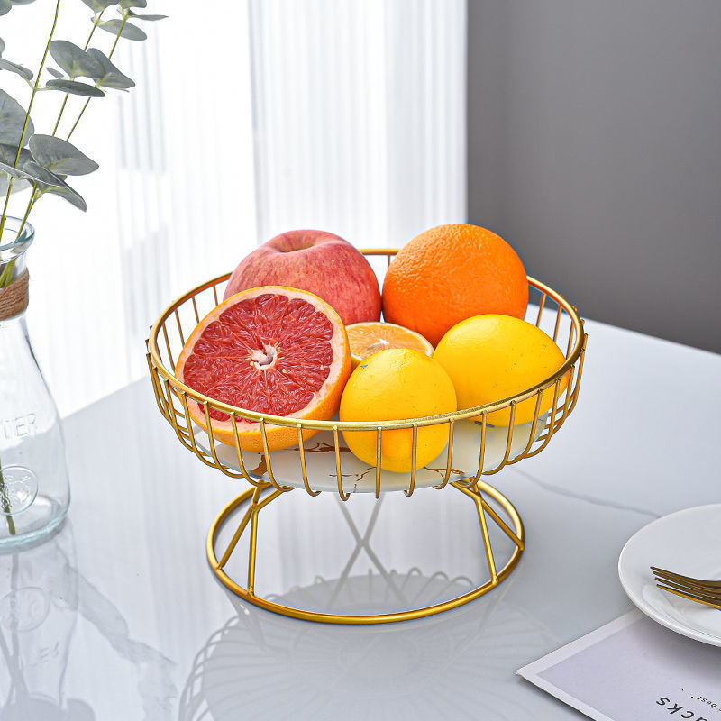 Decorative Glass Fruit Serving Plate with Metal Stand