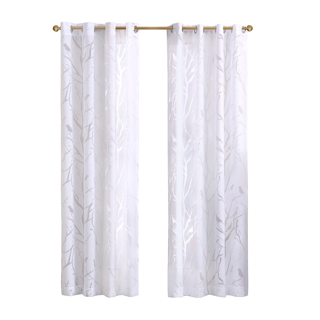 Grommet Top Sheer Bird on Branches Burnout Window Curtain