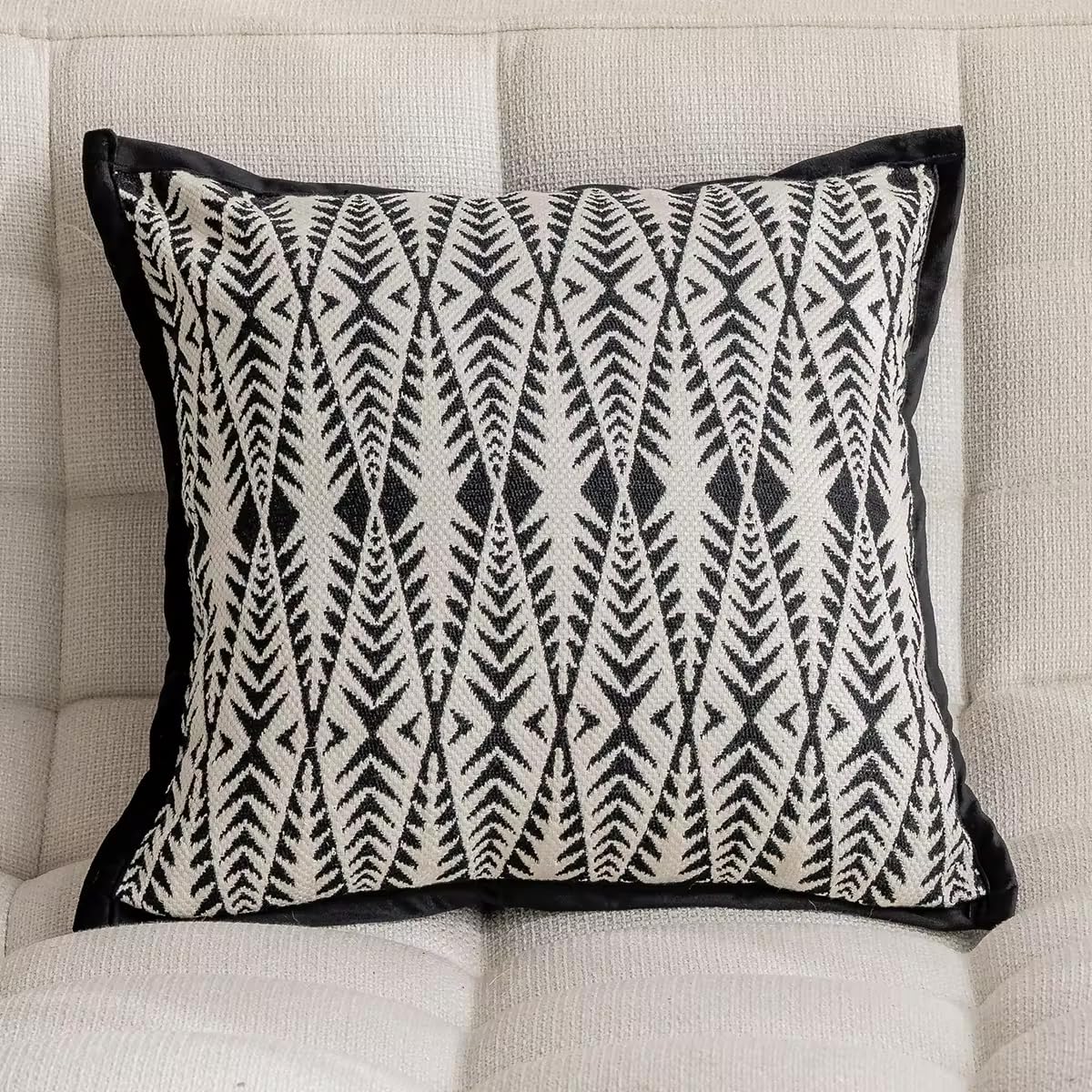 Fennco Styles Jacquard Moroccan Diamond Decorative Filled Throw Pillow 18" W X 18" L - Black Woven Soft Cushion for Home, Couch, Bedroom, Living Room and Office Décor