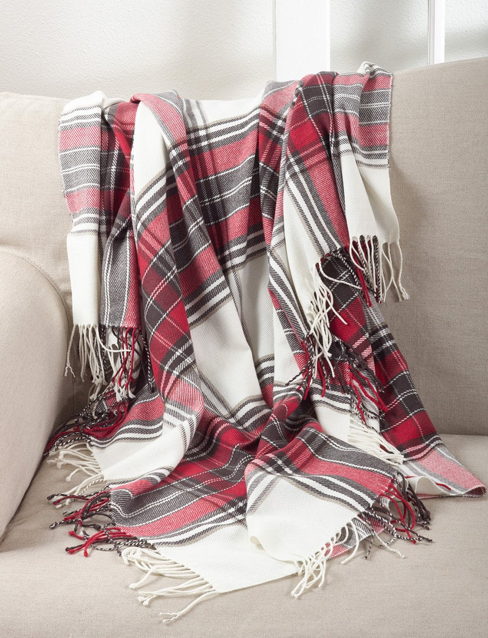 Fennco Styles Classic Plaid Pattern Fringe Throw Blanket 50" W x 60" L - Rustic Cozy Blanket for Home, Couch, Bedroom, Living Room, Office, and Holiday Décor