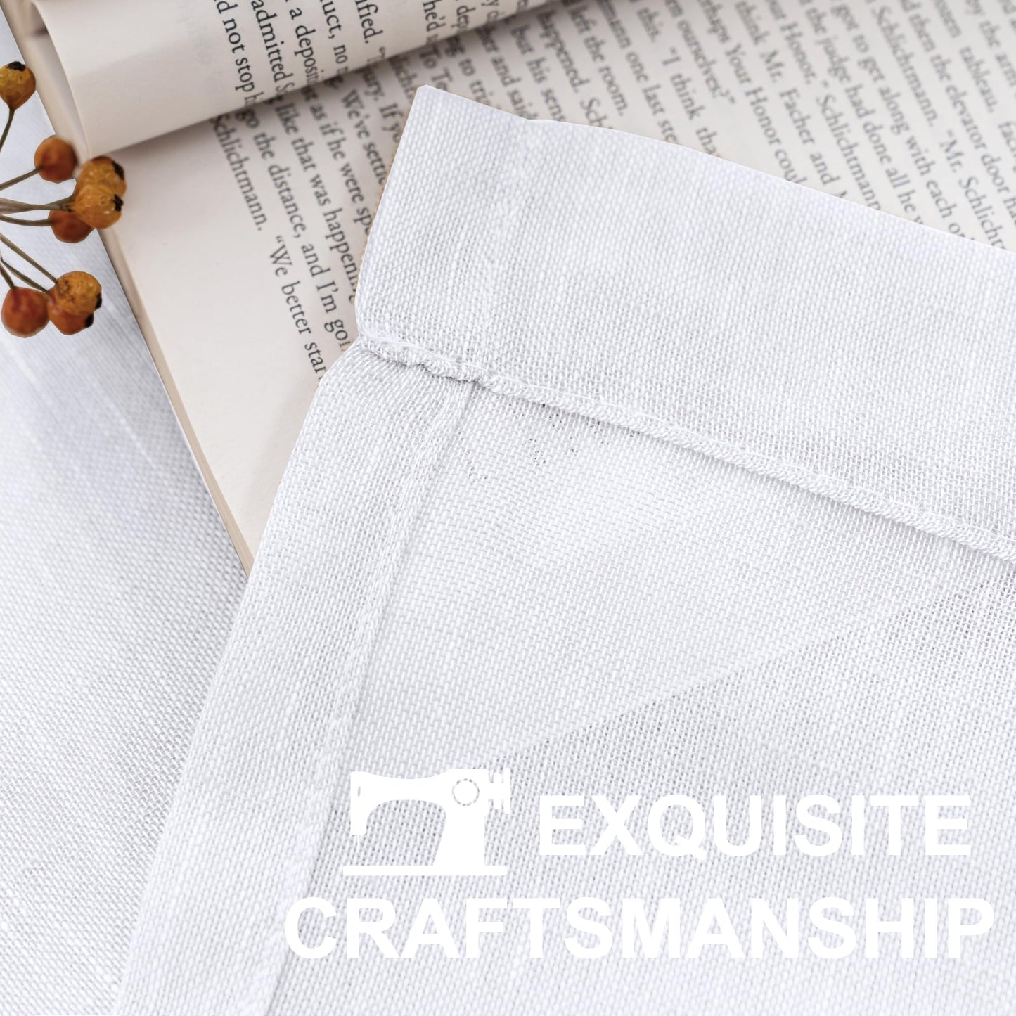Turquoize Linen Sheer Rod Pocket Curtains 52x63in Set of 2 Pure White
