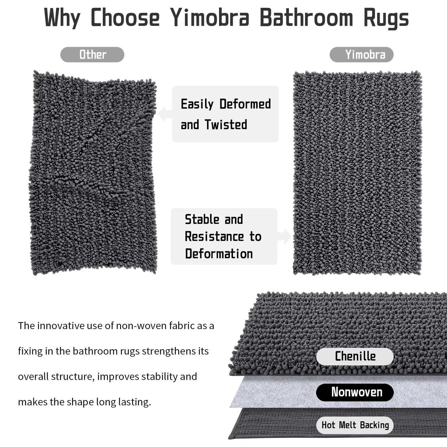 Chenille Bath Mat, 55"x24", Dark Gray