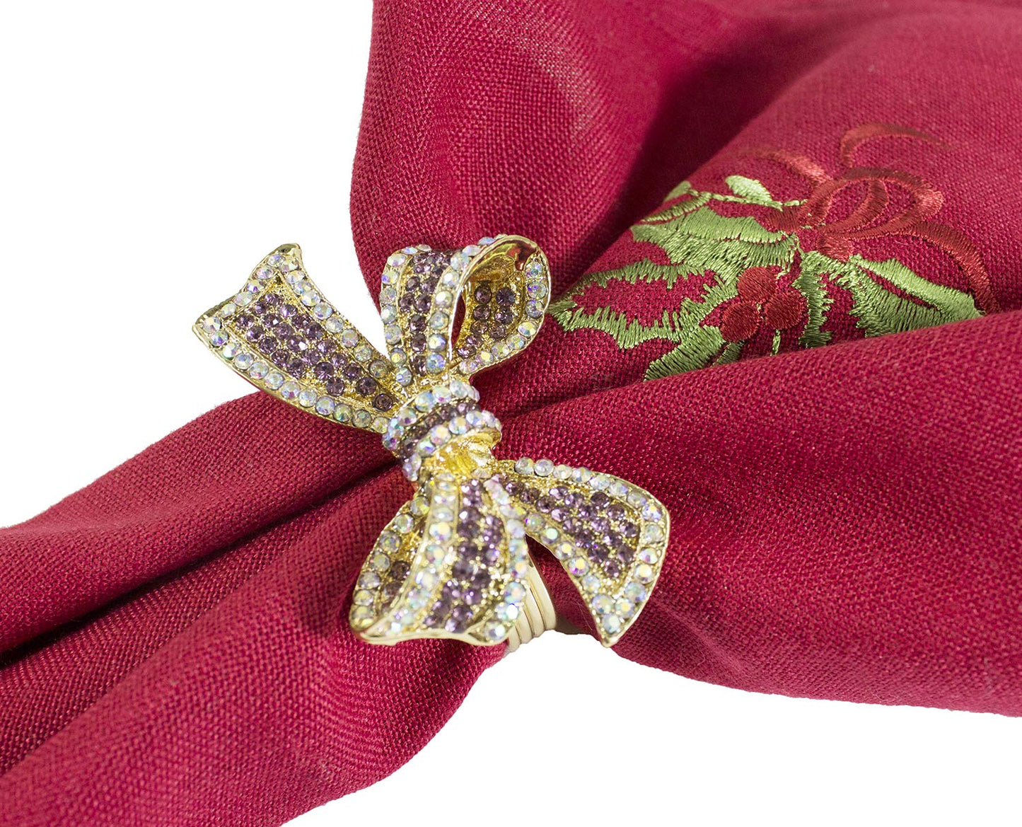 Fennco Styles Stunning Crystal Bowknot Gold-Plated Napkin Rings Wedding Holiday Table Decoration - Set of 4