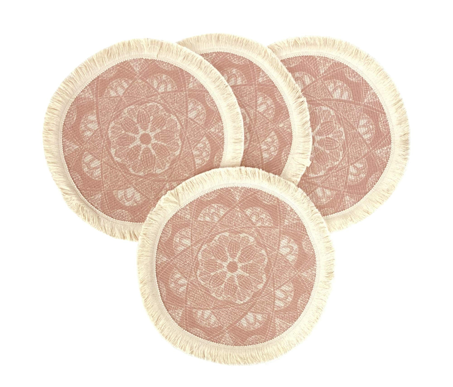 Fennco Styles Unique Dream Catcher Fringe Cotton Placemats 14-inch Round, Set of 4 - Boho Decorative Table Mats for Home Decor, Dining Table, Banquets and Special Events