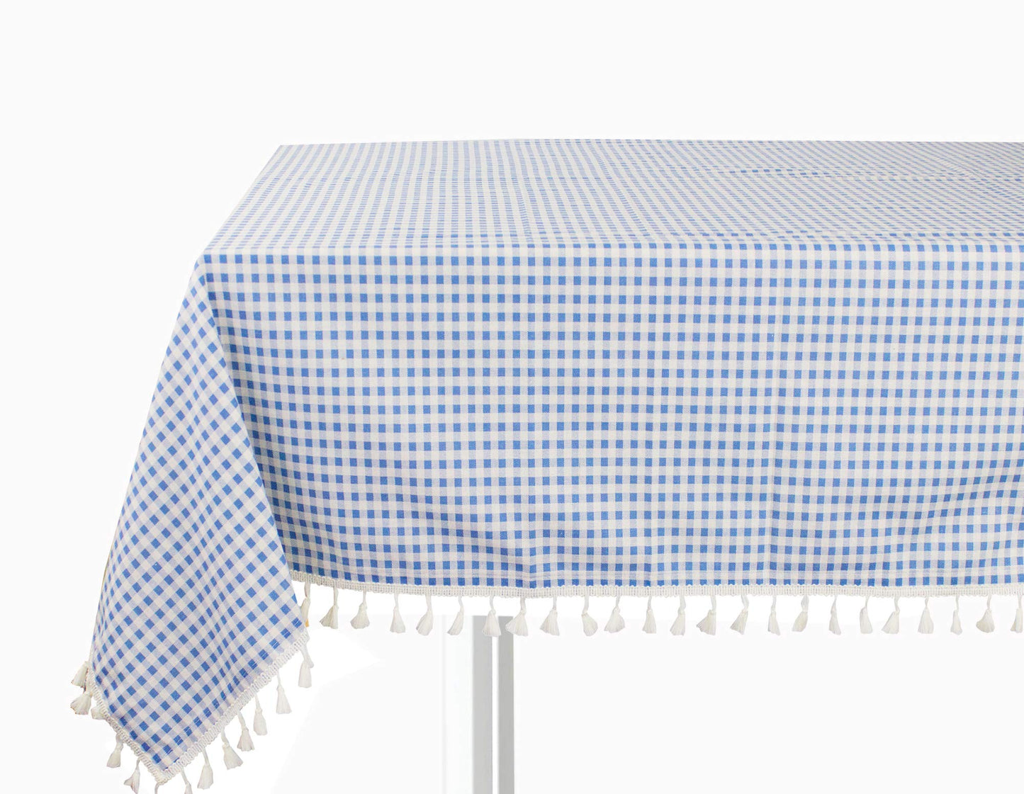 Fennco Styles Simply Striped Tassel Cotton Blend 55 x 55 Inch Tablecloth - Green Table Cover for Banquets, Holiday, Special Events, Outdoor and Home Décor