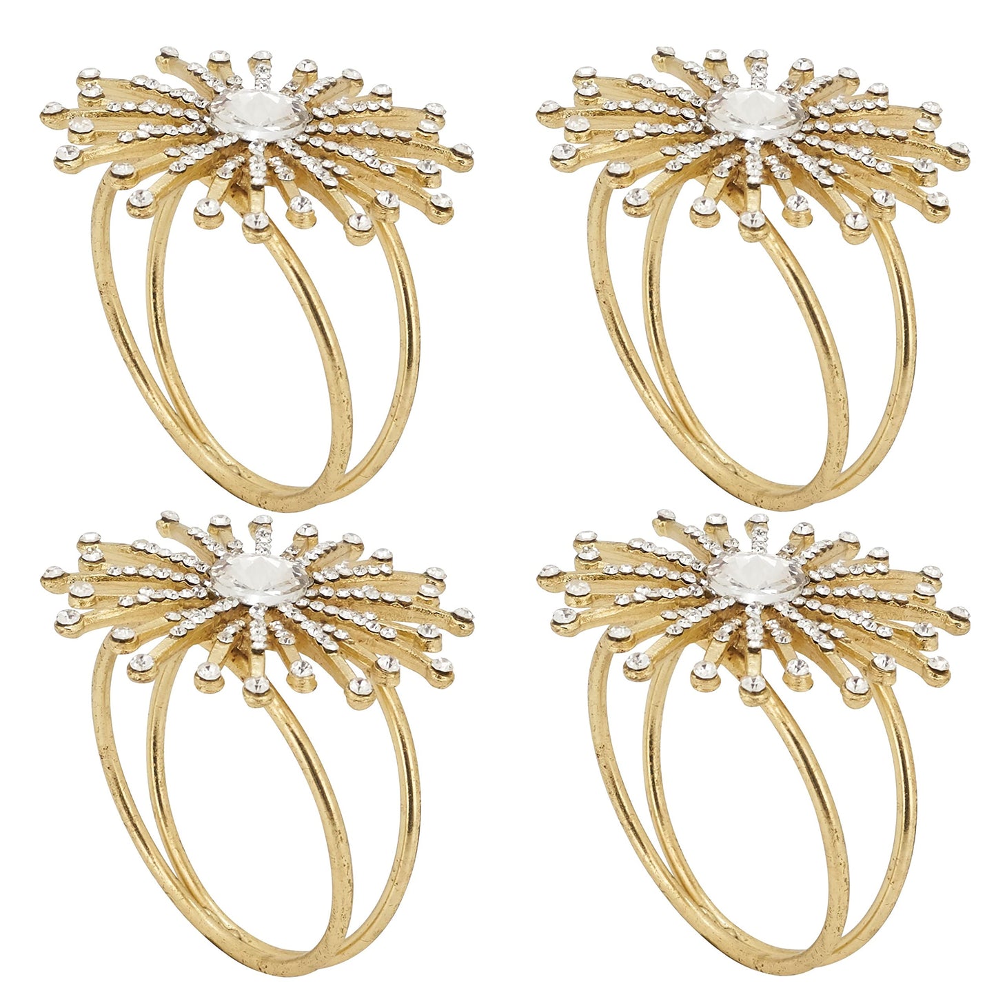 Fennco Styles Elegant Jewel Starburst Napkin Rings, Set of 4 - Silver Metal Napkin Holder for Dining Table Décor, Holidays, Weddings, Banquets, Family Gatherings and Special Occasion
