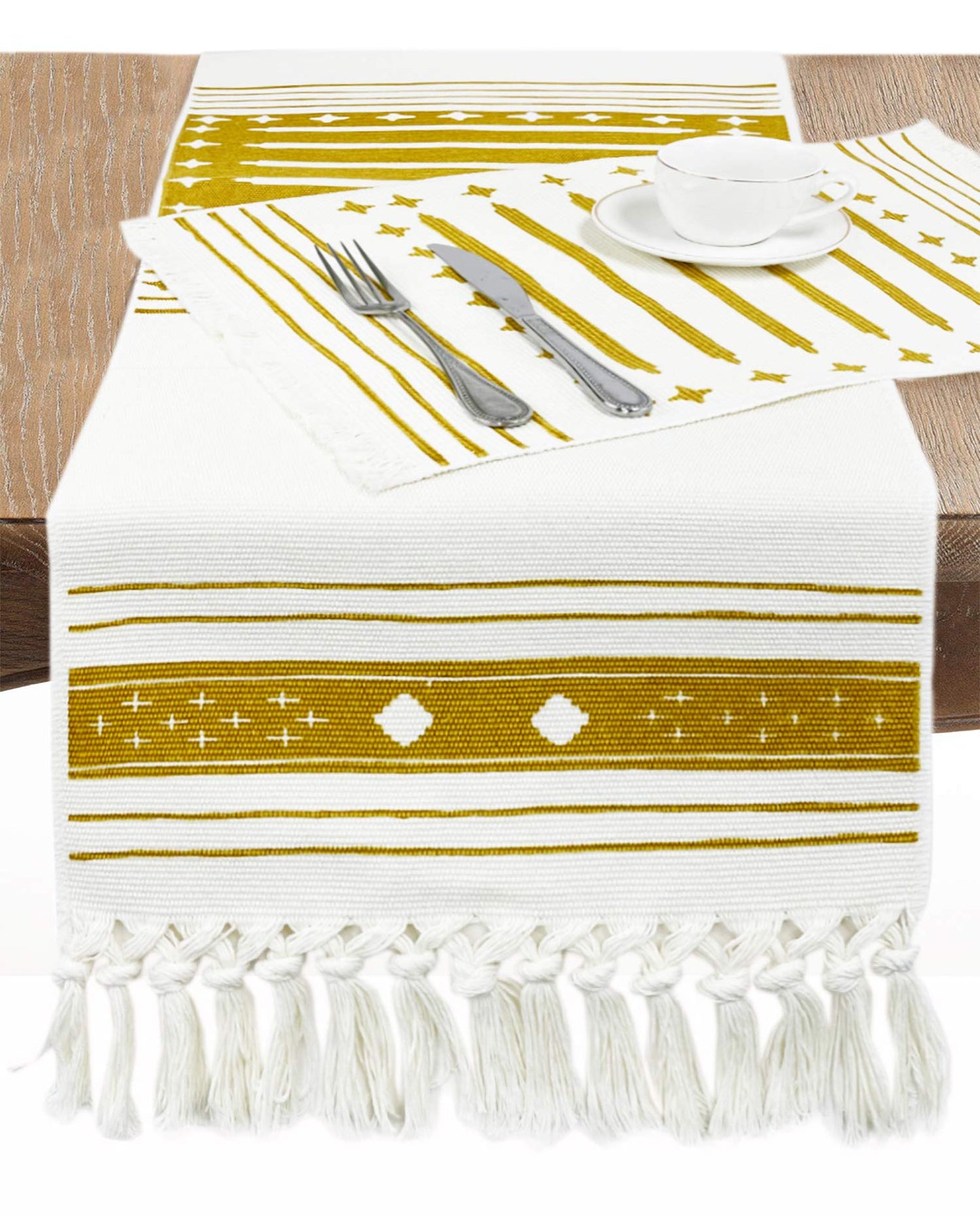 Fennco Styles Diamond Print Braided Cotton Placemats 14" W x 19" L, Set of 4