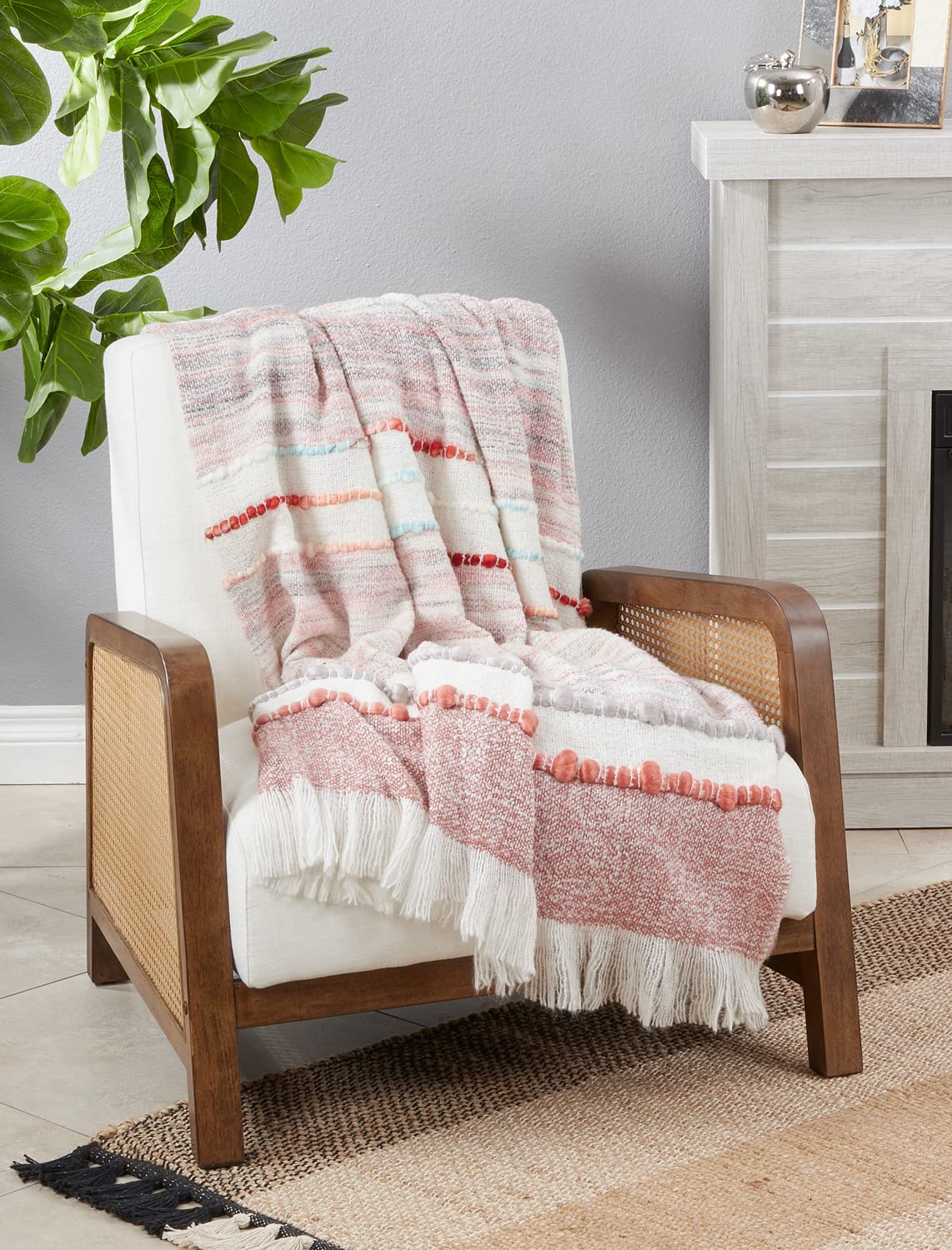 Fennco Styles Chunky Woven Striped Throw Blanket with Fringe 50" W x 60" L - Grey Textured Blanket for Couch, Bedroom, Living Room and Office Décor