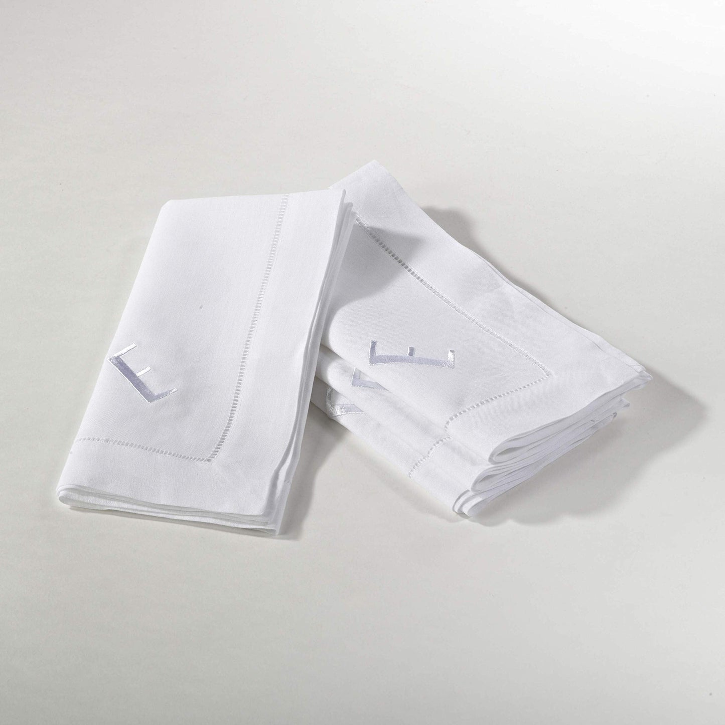 Fennco Styles Monogrammed Hemstitched Dinner Napkins 21"W X 21"L, Set of 4 (Letter E)