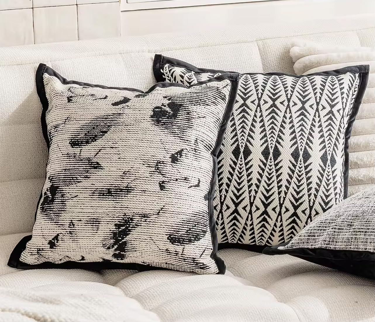 Fennco Styles Jacquard Moroccan Diamond Decorative Filled Throw Pillow 18" W X 18" L - Black Woven Soft Cushion for Home, Couch, Bedroom, Living Room and Office Décor