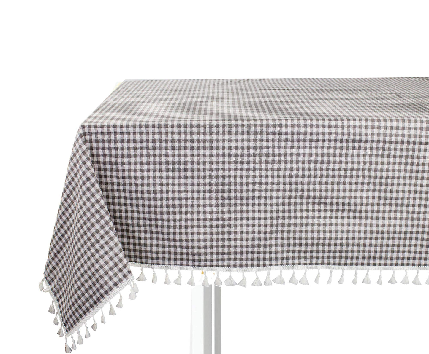 Fennco Styles Simply Striped Tassel Cotton Blend 55 x 55 Inch Tablecloth - Green Table Cover for Banquets, Holiday, Special Events, Outdoor and Home Décor