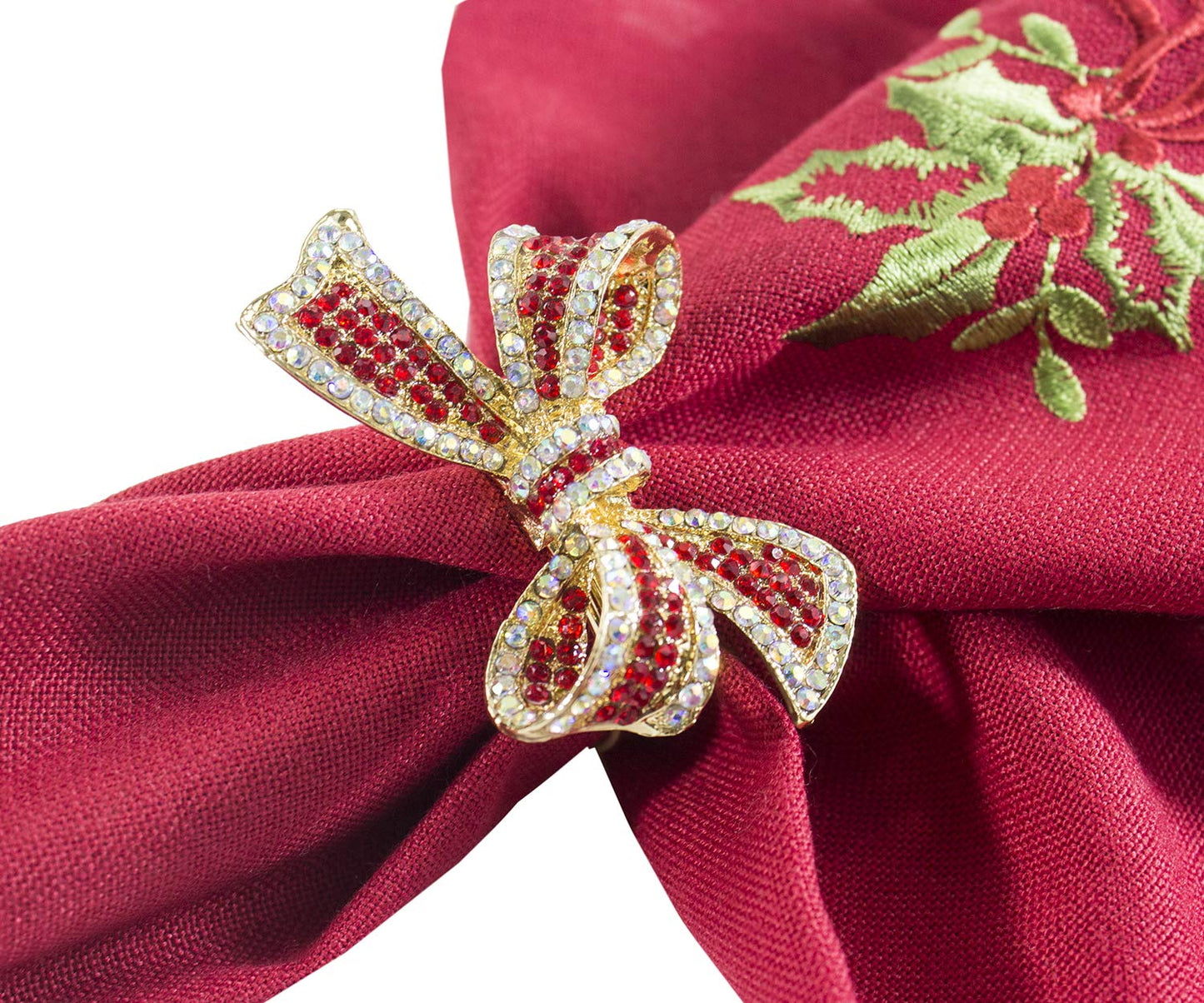 Fennco Styles Stunning Crystal Bowknot Gold-Plated Napkin Rings Wedding Holiday Table Decoration - Set of 4