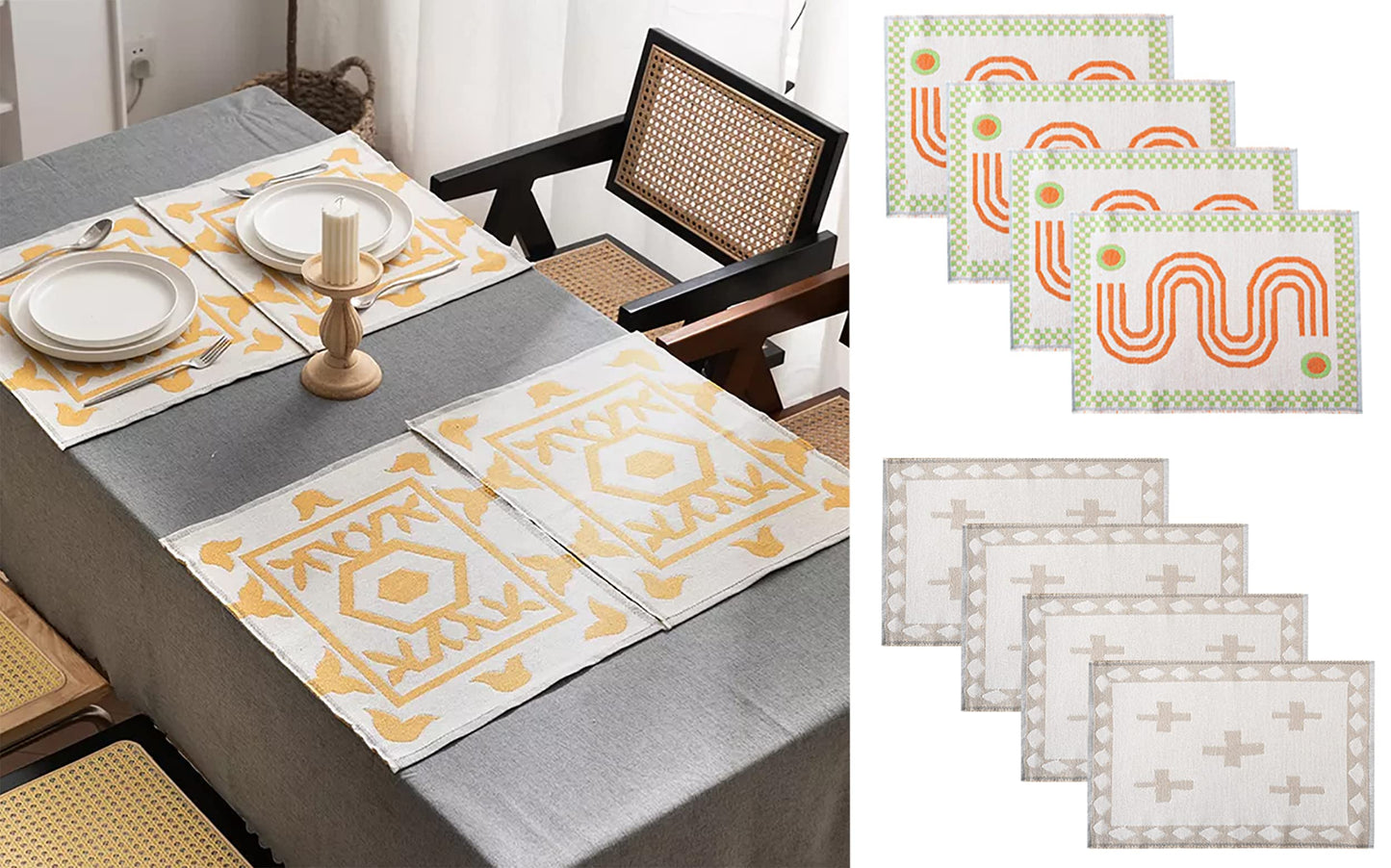 Fennco Styles Reversible Two-Tone Woven Plus Sign Placemats 14”W x 19”L, Set of 4 - Grey Textured Table Mats for Home, Dining Table Décor, Banquets, Holidays