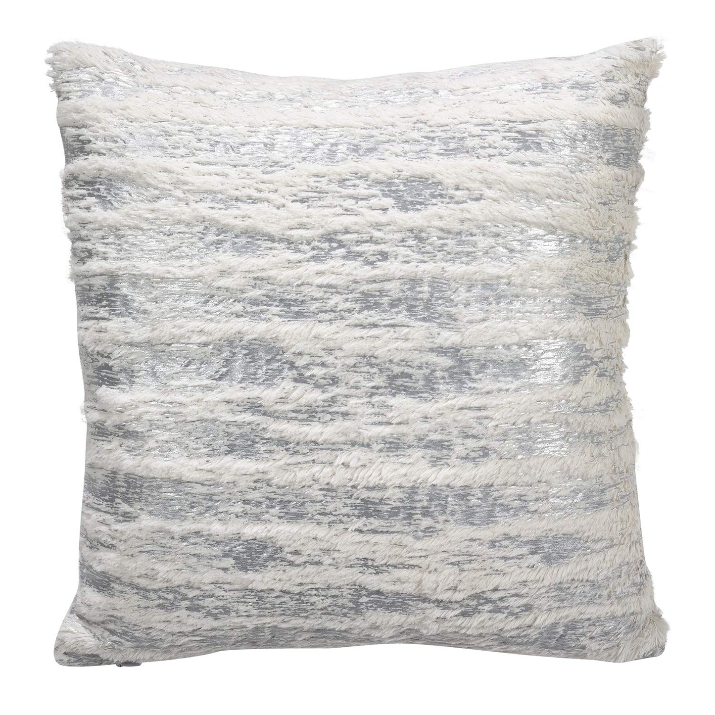 Fennco Styles Brushed Metallic Foil Collection Glamorous Faux Fur 15 x 15 Inch Throw Pillow with Case & Insert – Silver Throw Pillow for Couch, Bedroom and Living Room Décor
