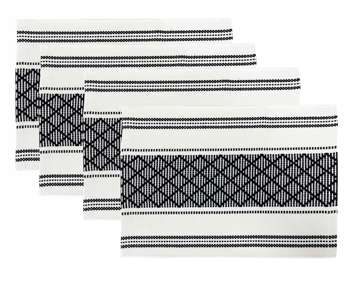 Fennco Styles Diamond Stitch Design Cotton Blend Placemats 14" W x 19" L, Set of 4 - Black Geometric Woven Table Mats for Boho Décor, Home, Dining Table, Banquets, Family Gatherings, Special Occasion