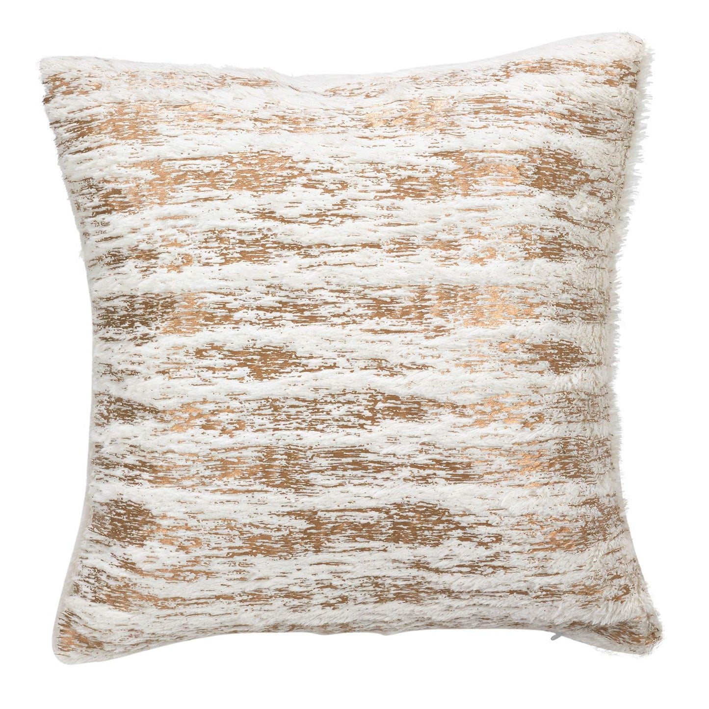 Fennco Styles Brushed Metallic Foil Collection Glamorous Faux Fur 15 x 15 Inch Throw Pillow with Case & Insert – Silver Throw Pillow for Couch, Bedroom and Living Room Décor