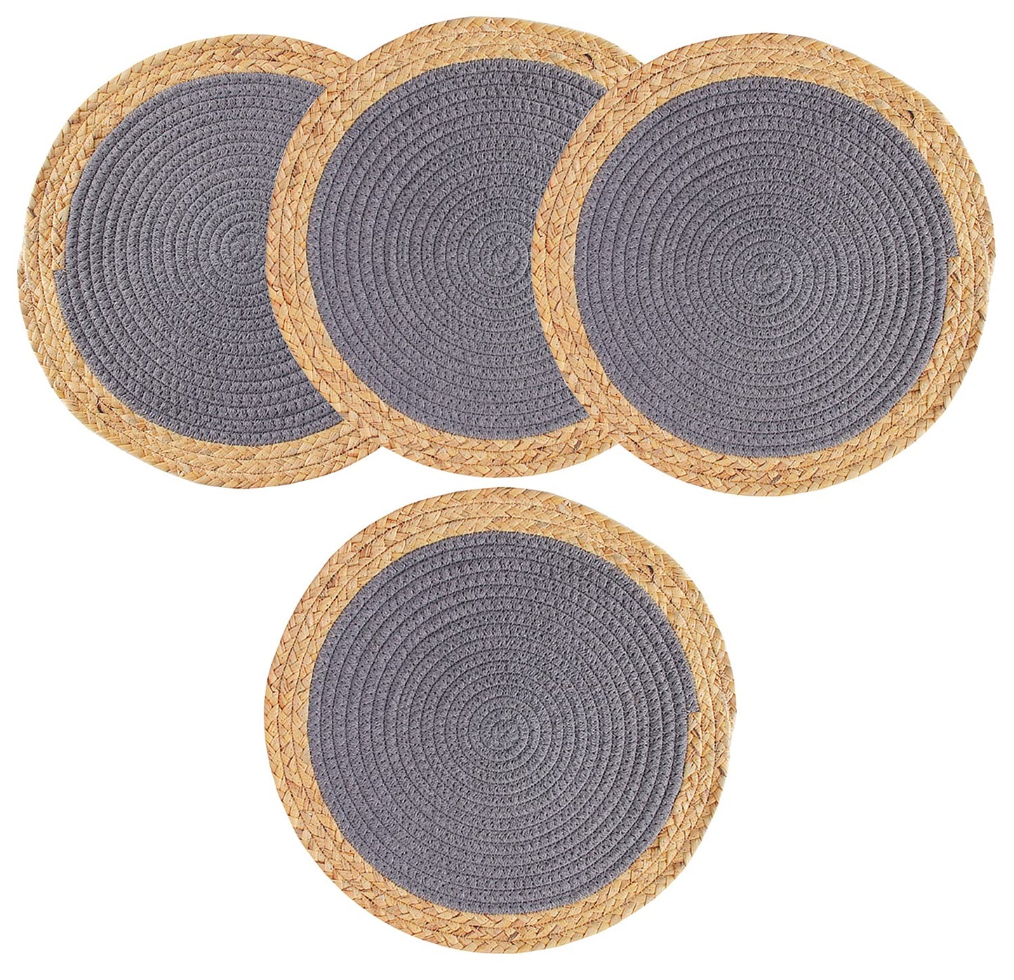Fennco Styles Hand-Woven Rattan Cotton Rope Placemats Round, Set of 4 - Braided Table Mats Heat Resistant Insulation for Home, Boho Décor, Dining Table, Banquets, Special Events