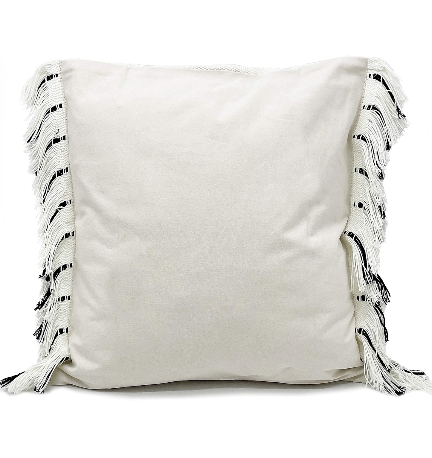 Fennco Styles Stitch Line Woven Fringe Cotton Decorative Throw Pillow 20" W x 20" L - White Cushion for Couch, Bedroom, Living Room and Office Décor