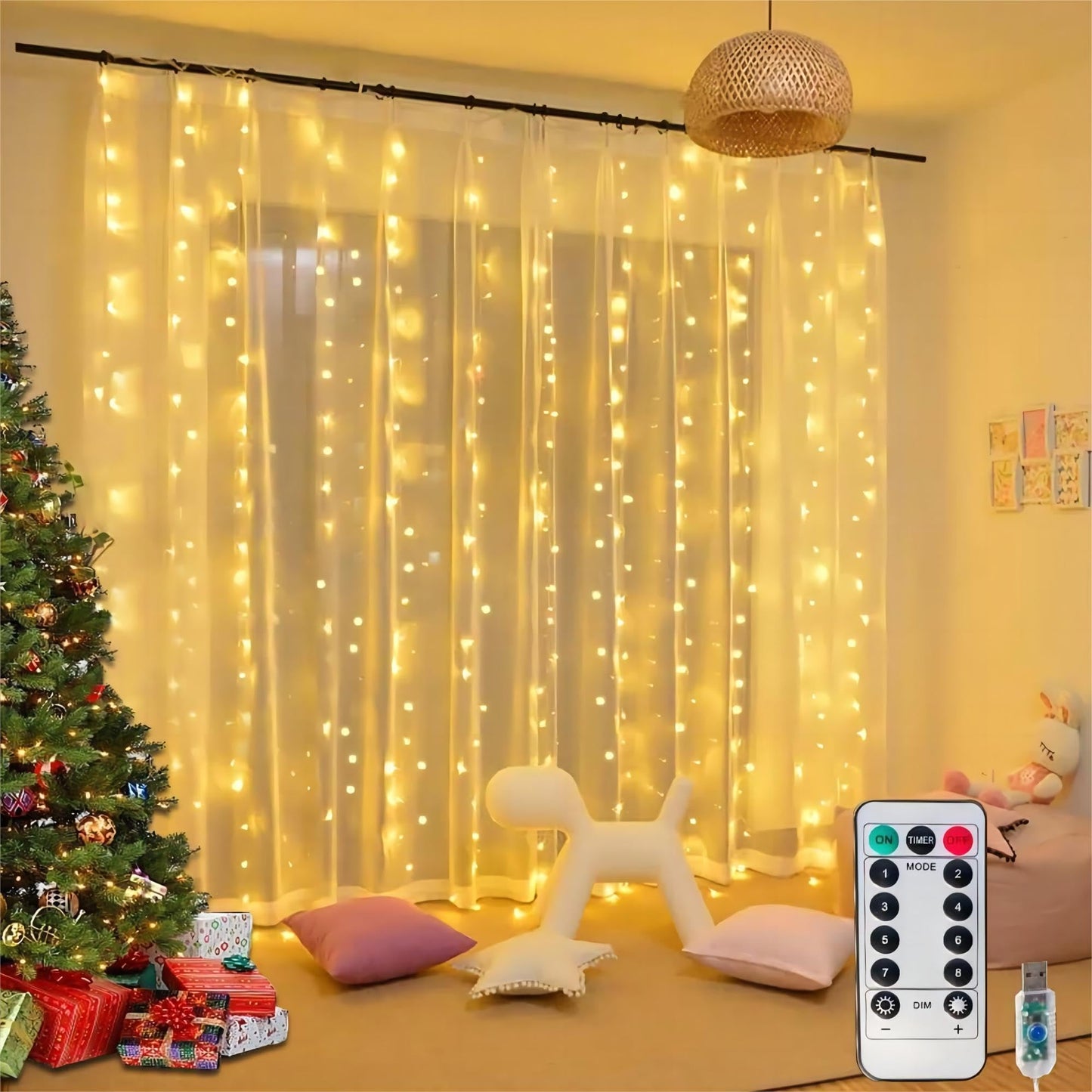 Fairy Curtain String Lights 10X10Ft With Remote Window Lights For Bedroom Weddin