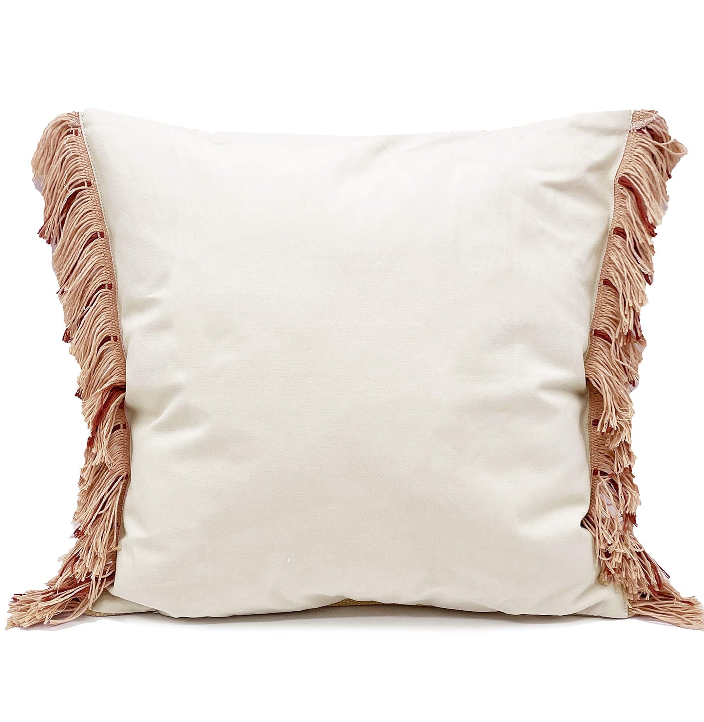 Fennco Styles Stitch Line Woven Fringe Cotton Decorative Throw Pillow 20" W x 20" L - White Cushion for Couch, Bedroom, Living Room and Office Décor