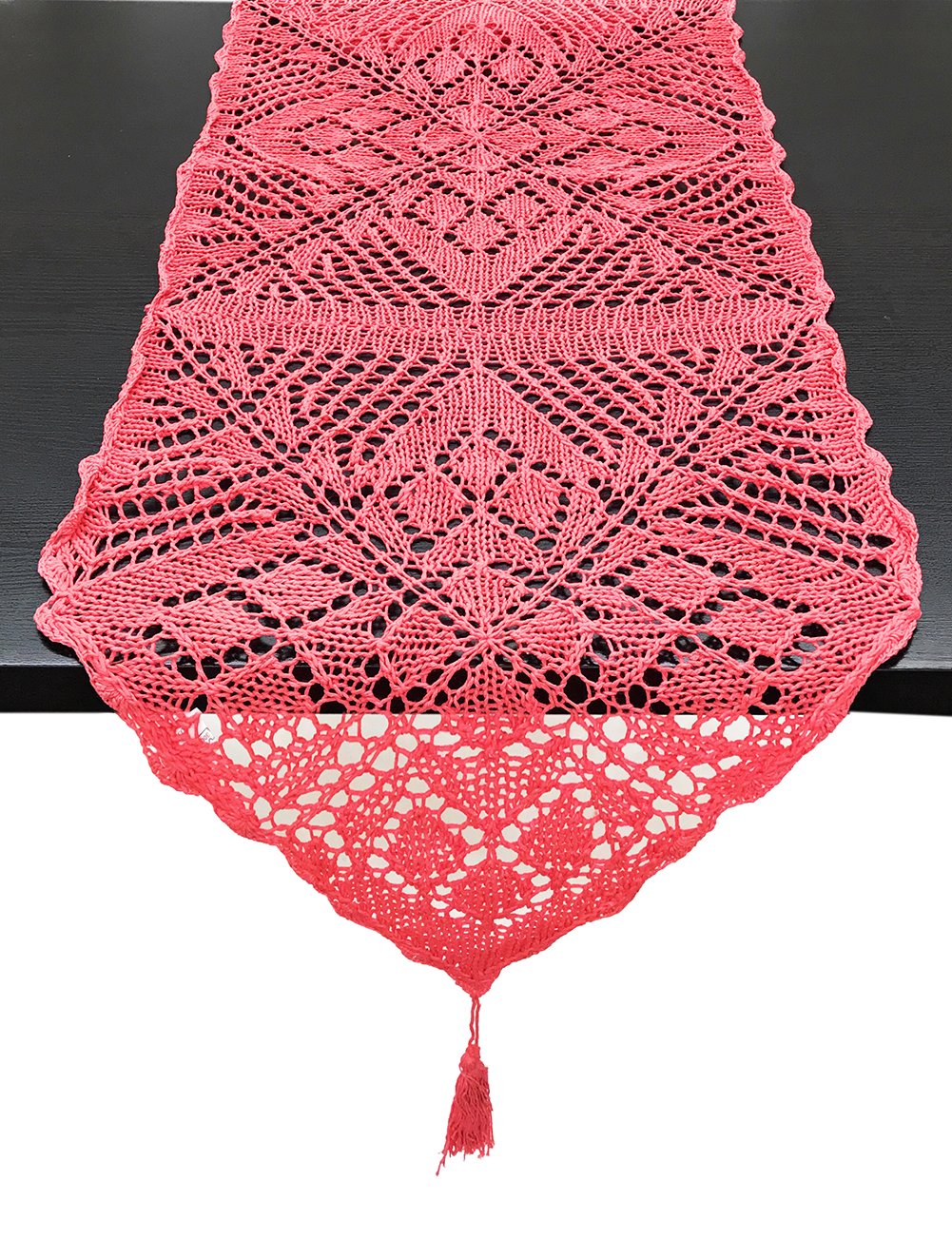 Fennco Styles Handmade Crochet Lace Design Cotton Table Runner with Tassels