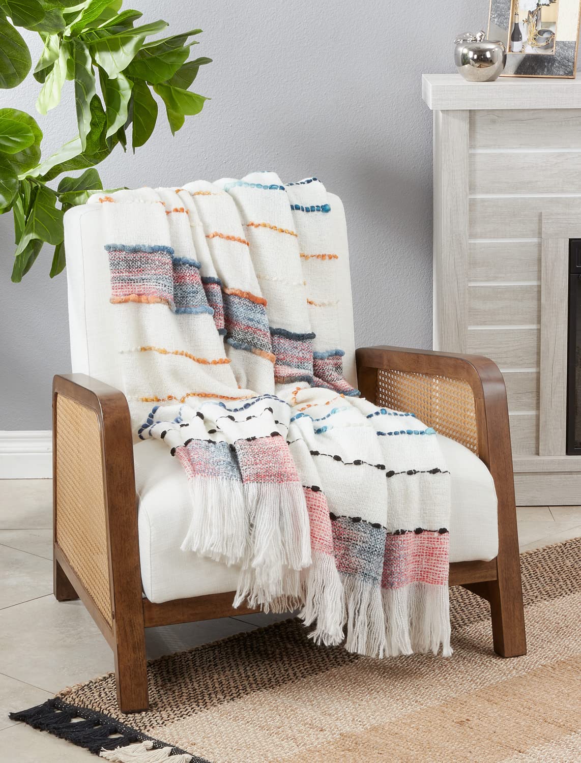 Fennco Styles Chunky Woven Striped Throw Blanket with Fringe 50" W x 60" L - Grey Textured Blanket for Couch, Bedroom, Living Room and Office Décor