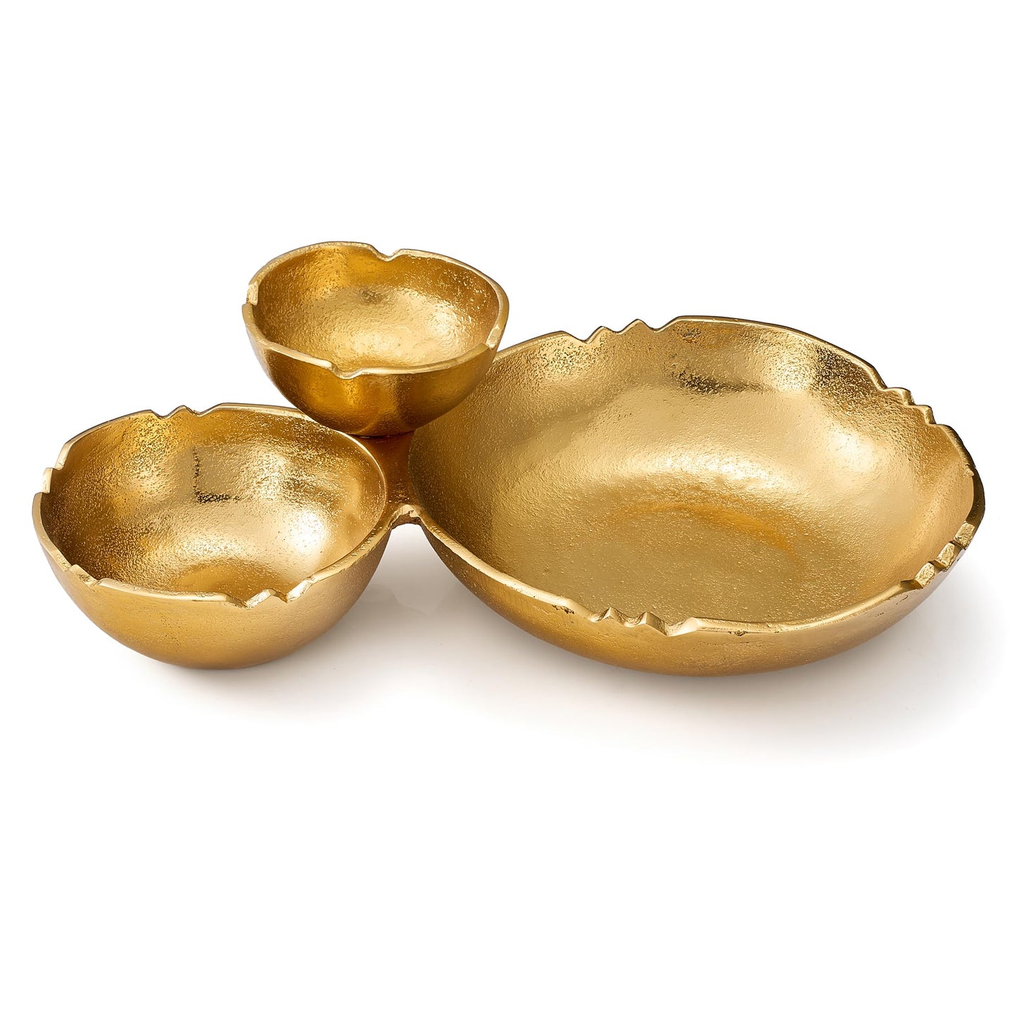 3 Cluster Decorative Bowls Bright Gold Brass Snack Tray Bowl Chip