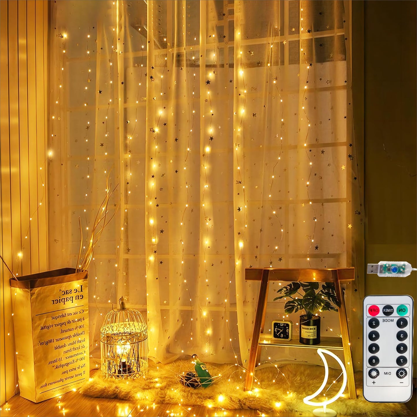 Fairy Curtain String Lights 10X10Ft With Remote Window Lights For Bedroom Weddin