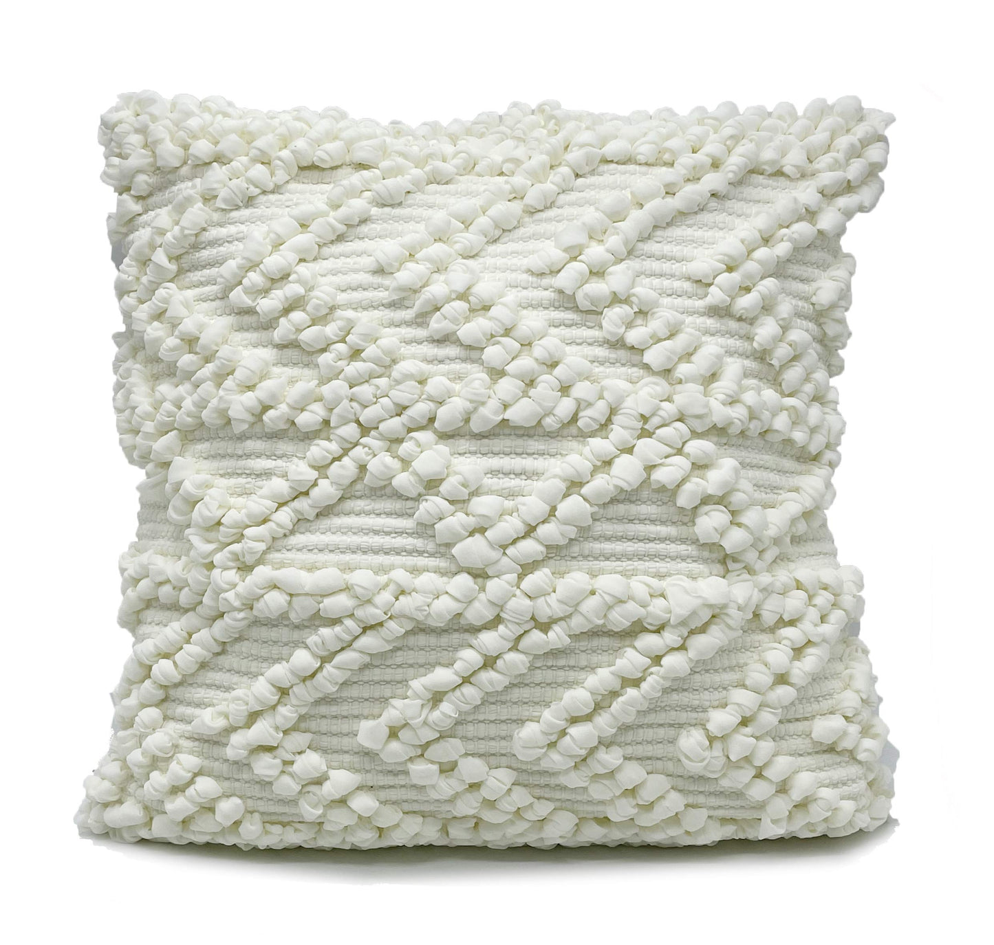 Fennco Styles Handmade Geometric Cotton Blend Decorative Throw Pillow Cover 18" W x 18" L - White Woven Pillow Case for Home, Couch, Bedroom, Bench and Office Décor