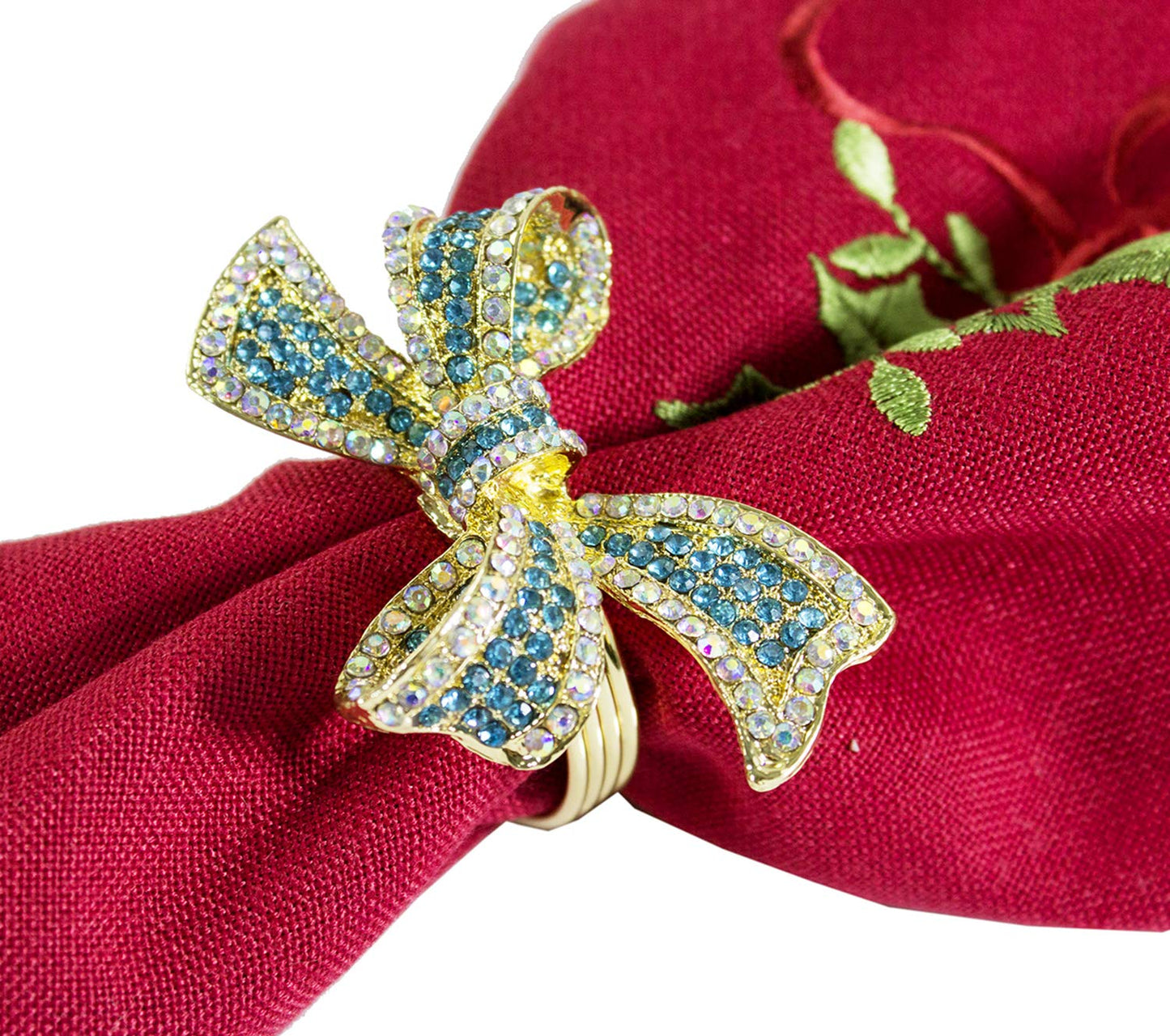 Fennco Styles Stunning Crystal Bowknot Gold-Plated Napkin Rings Wedding Holiday Table Decoration - Set of 4
