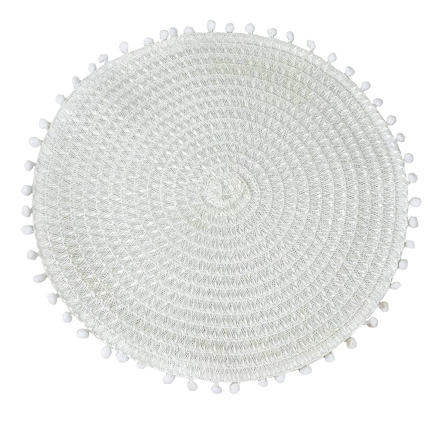 Fennco Styles Pom Pom Textured Placemats 15 Inches Round, Set of 4 – Modern Traycloth Table Mats for Home, Dining Room Décor, Banquets, Indoor & Outdoor and Special Events