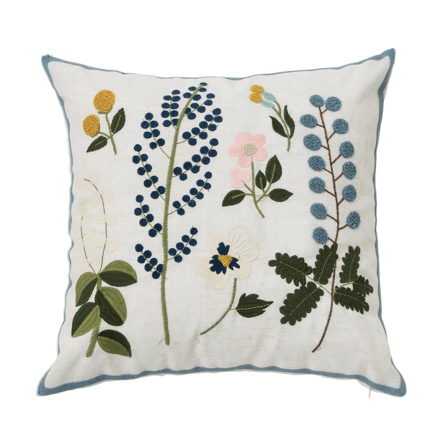 Fennco Styles Embroidered Spring Floral Decorative Throw Pillow Cover 18" W x 18" L - Flower Woven Cushion Case for Home, Couch, Living Room, Bedroom, Office and Holiday Décor