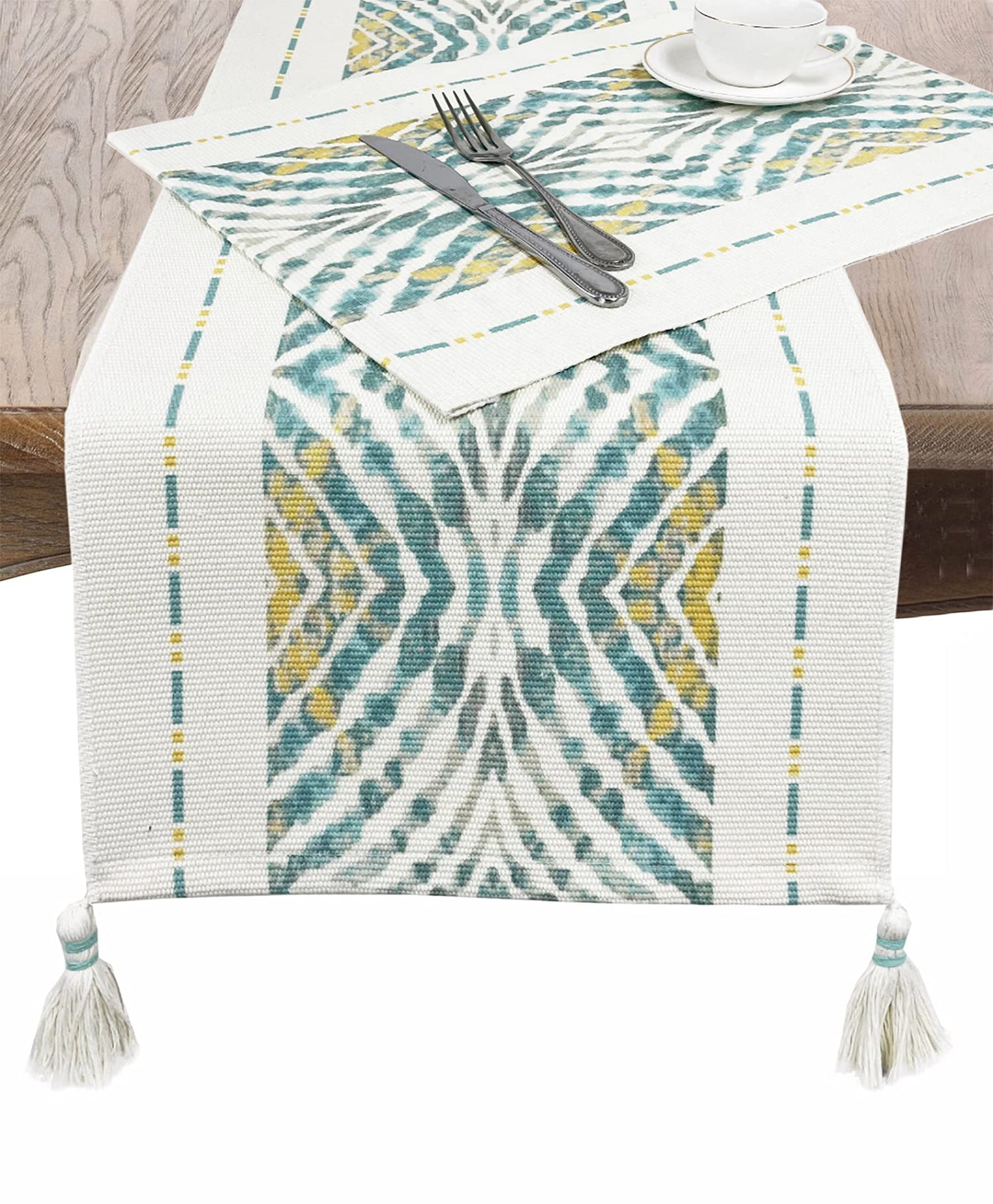 Fennco Styles Diamond Print Braided Cotton Placemats 14" W x 19" L, Set of 4