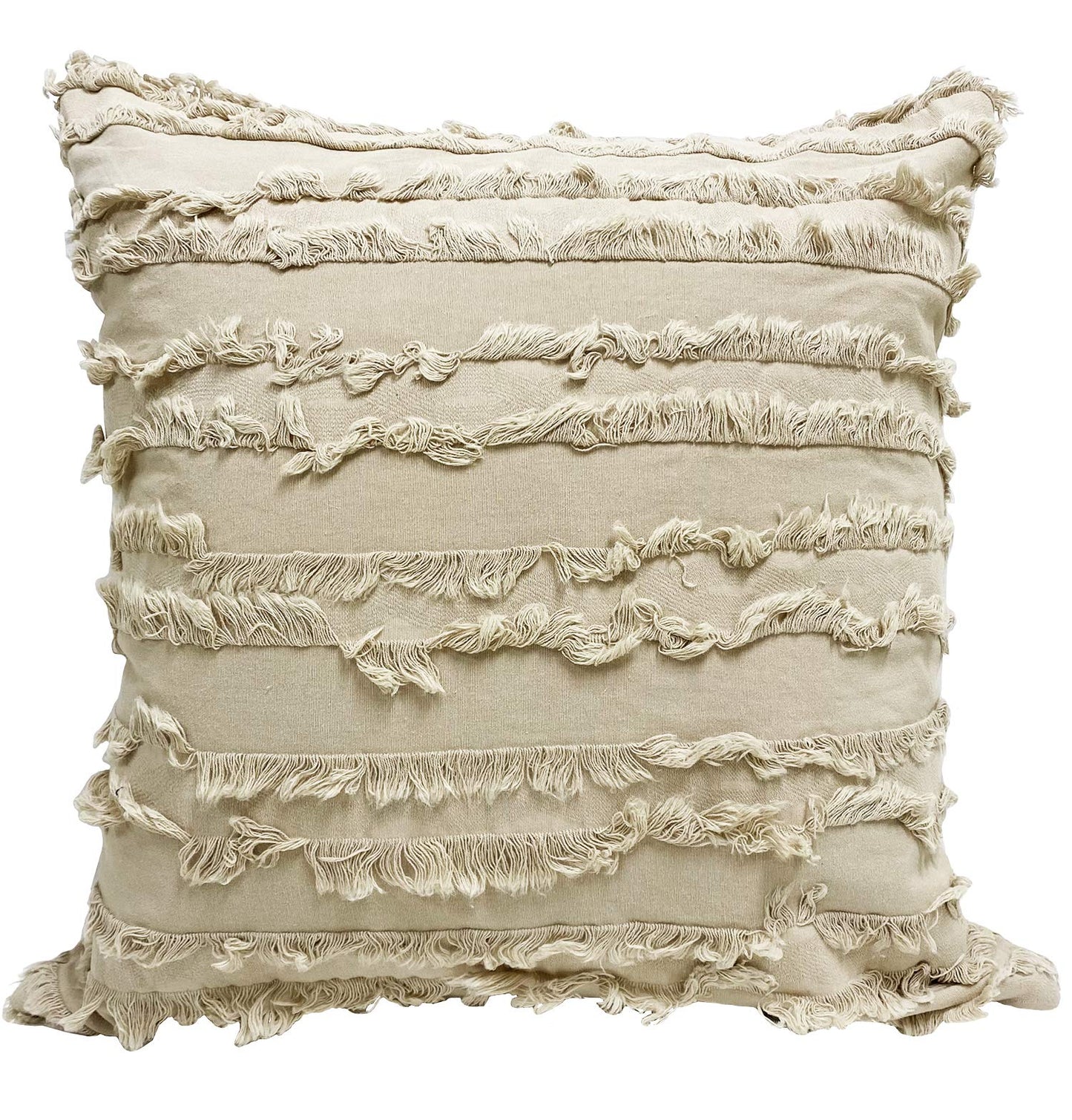 Fennco Styles Modern Fringe Stripe Cotton Decorative Throw Pillow Cover 17" W x 17" L - Cotton Cushion Case for Home, Farmhouse, Couch, Living Room, Bedroom and Office Décor
