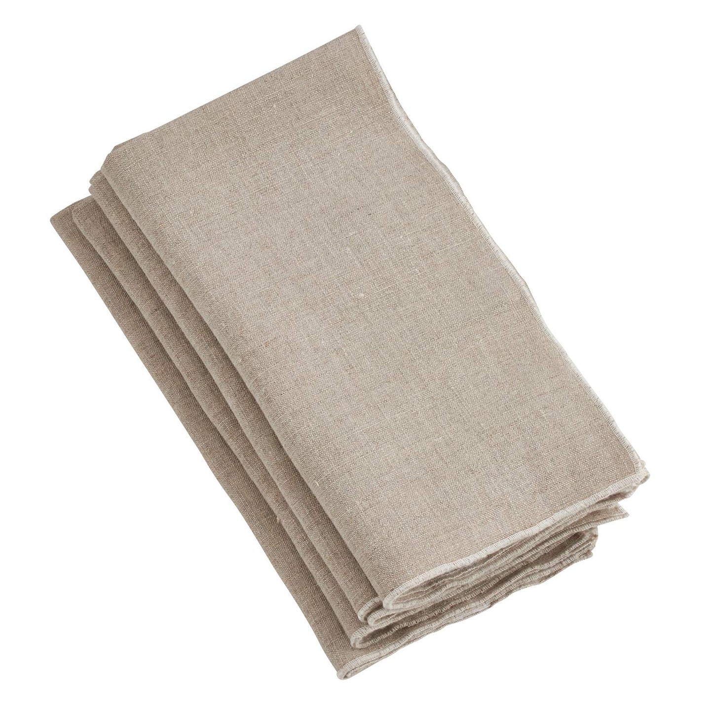 Fennco Styles Amelia Collection Classic Stonewashed Border Stitch 100% Pure Linen 20 x 20 Inch Cloth Napkins – Natural Dinner Napkins for Banquet, Wedding, Special Events and Home Décor