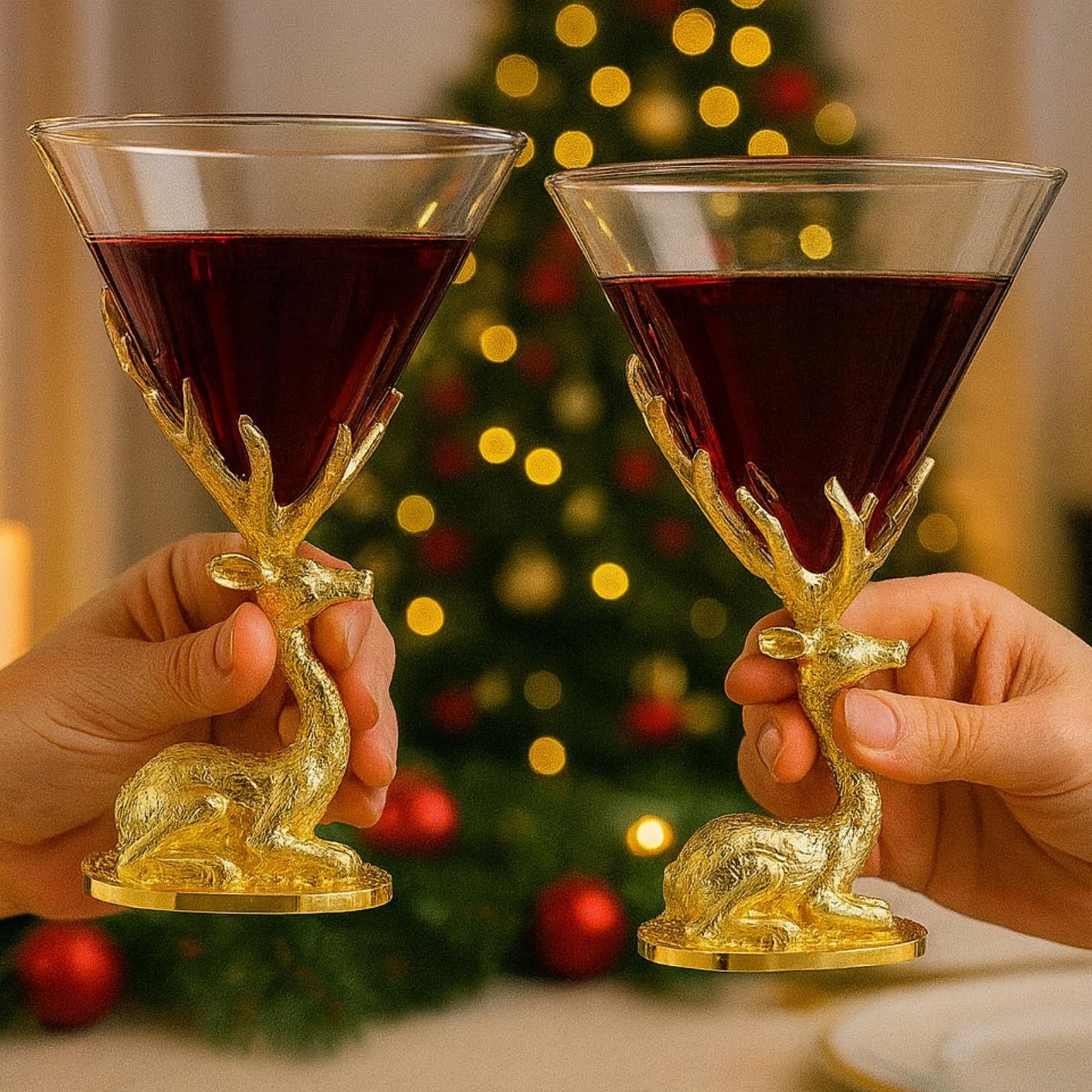Stag Antler Cocktail Glasses Set of 2 Gold Deer Design Elegant Animal Inspired Barware