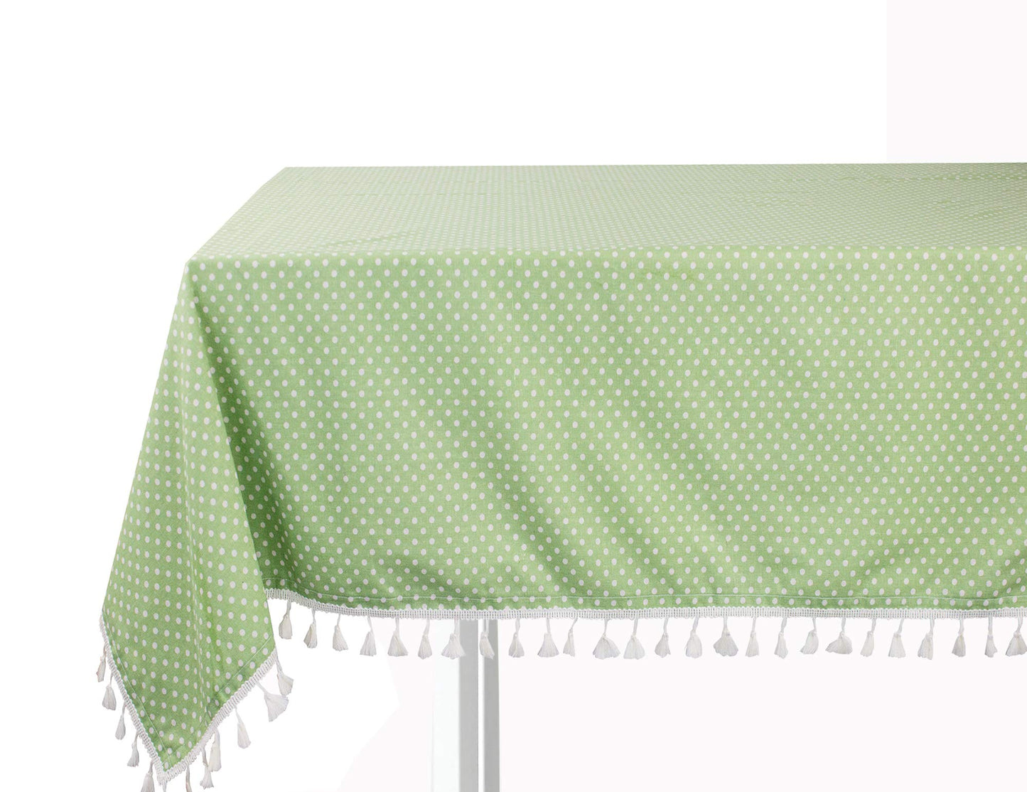 Fennco Styles Simply Striped Tassel Cotton Blend 55 x 55 Inch Tablecloth - Green Table Cover for Banquets, Holiday, Special Events, Outdoor and Home Décor