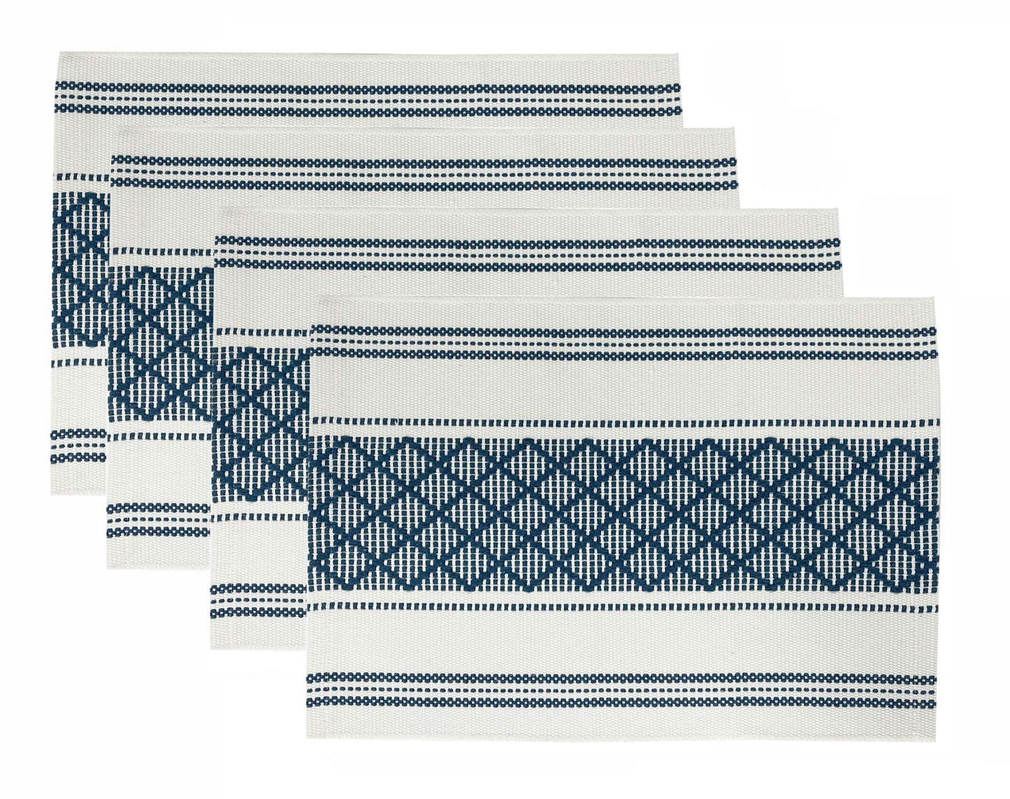 Fennco Styles Diamond Stitch Design Cotton Blend Placemats 14" W x 19" L, Set of 4 - Black Geometric Woven Table Mats for Boho Décor, Home, Dining Table, Banquets, Family Gatherings, Special Occasion