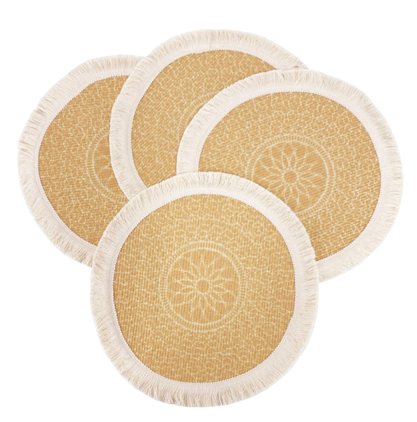 Fennco Styles Unique Dream Catcher Fringe Cotton Placemats 14-inch Round, Set of 4 - Boho Decorative Table Mats for Home Decor, Dining Table, Banquets and Special Events
