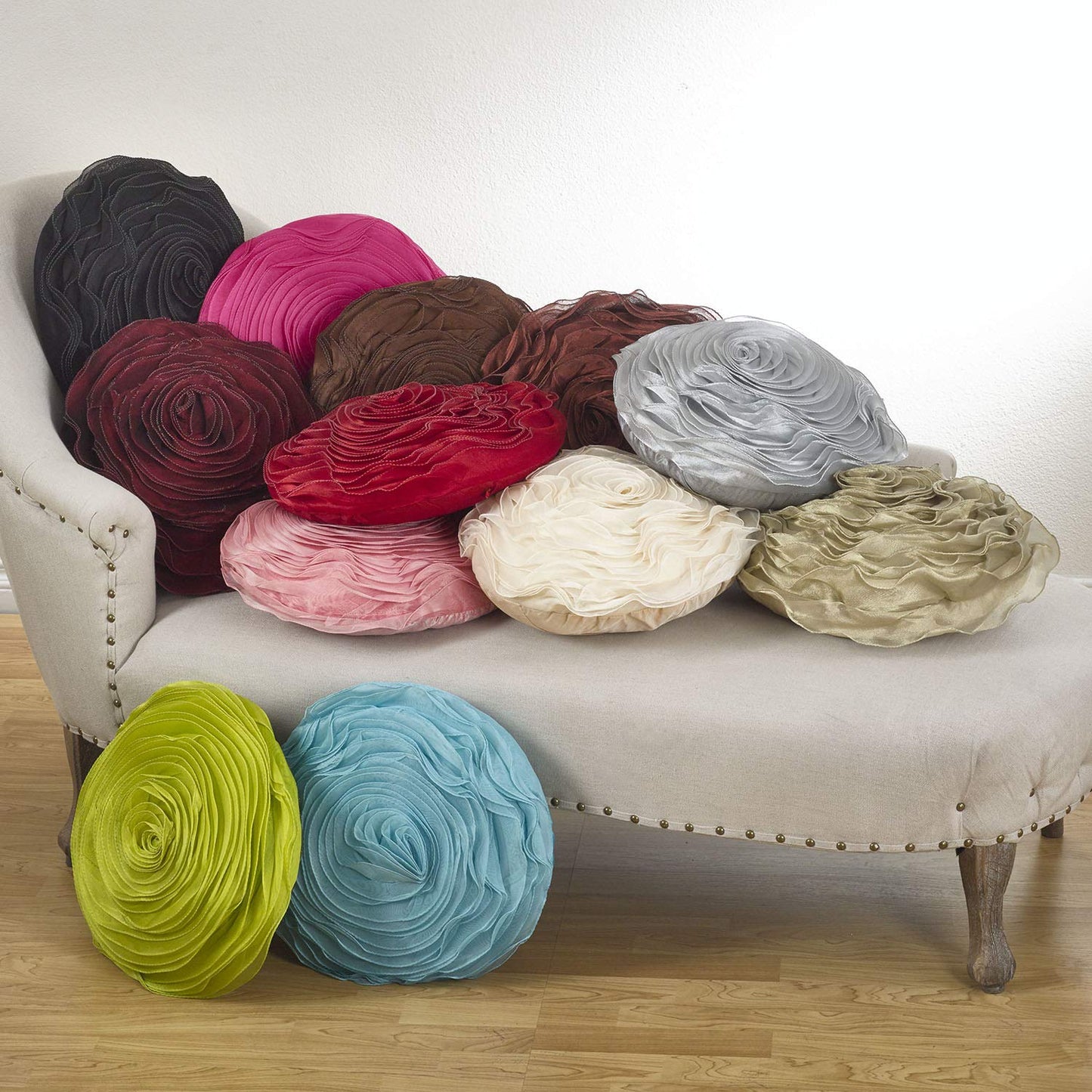 Fennco Styles Hayley Rose Chiffon Flower Decorative Filled Throw Pillow 13-Inch Round