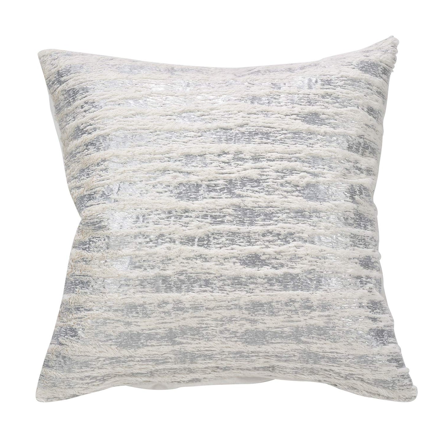 Fennco Styles Brushed Metallic Foil Collection Glamorous Faux Fur 15 x 15 Inch Throw Pillow with Case & Insert – Silver Throw Pillow for Couch, Bedroom and Living Room Décor