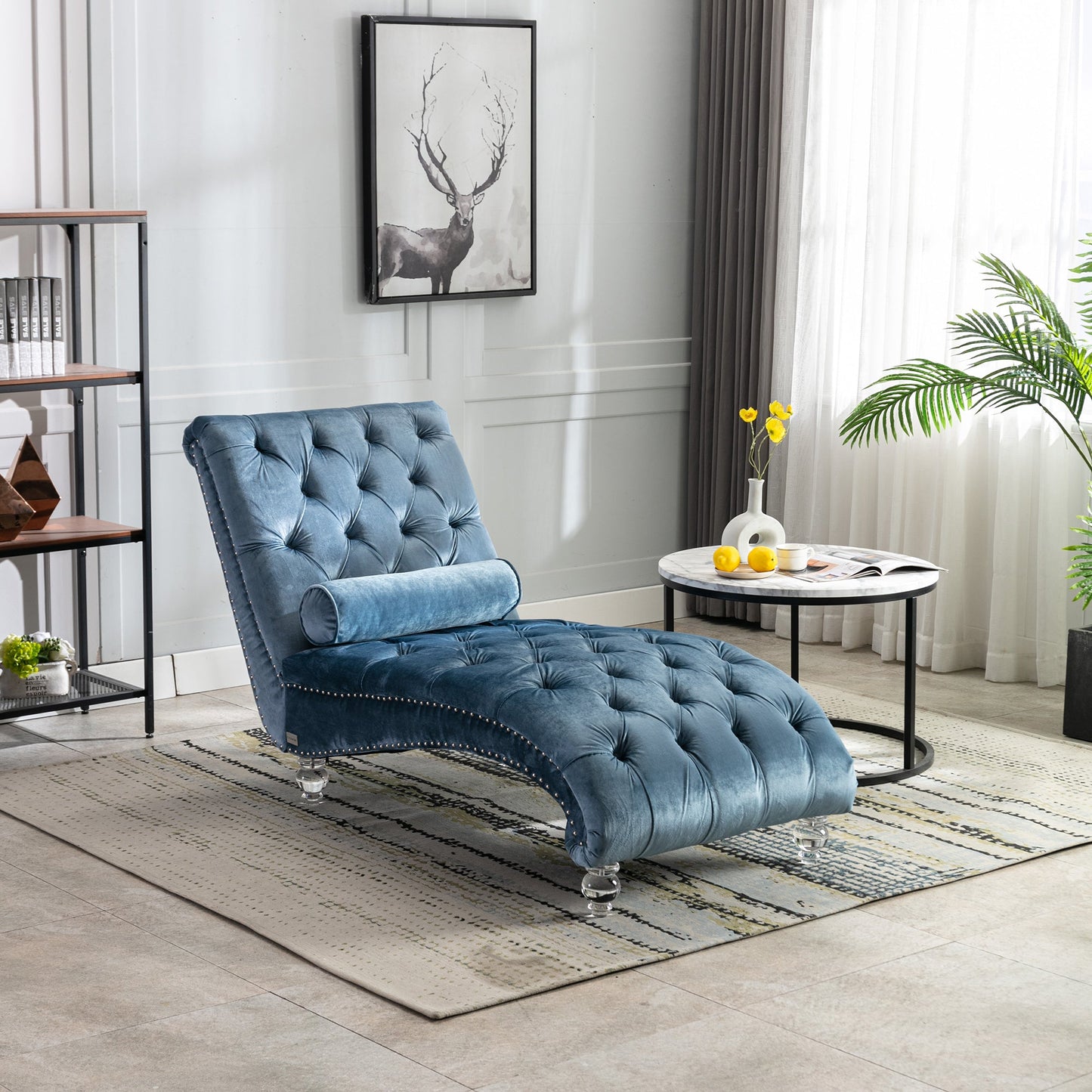 Velvet Chaise Lounge Indoor, Button-Tufted Upholstered Chaise Lounge Chair