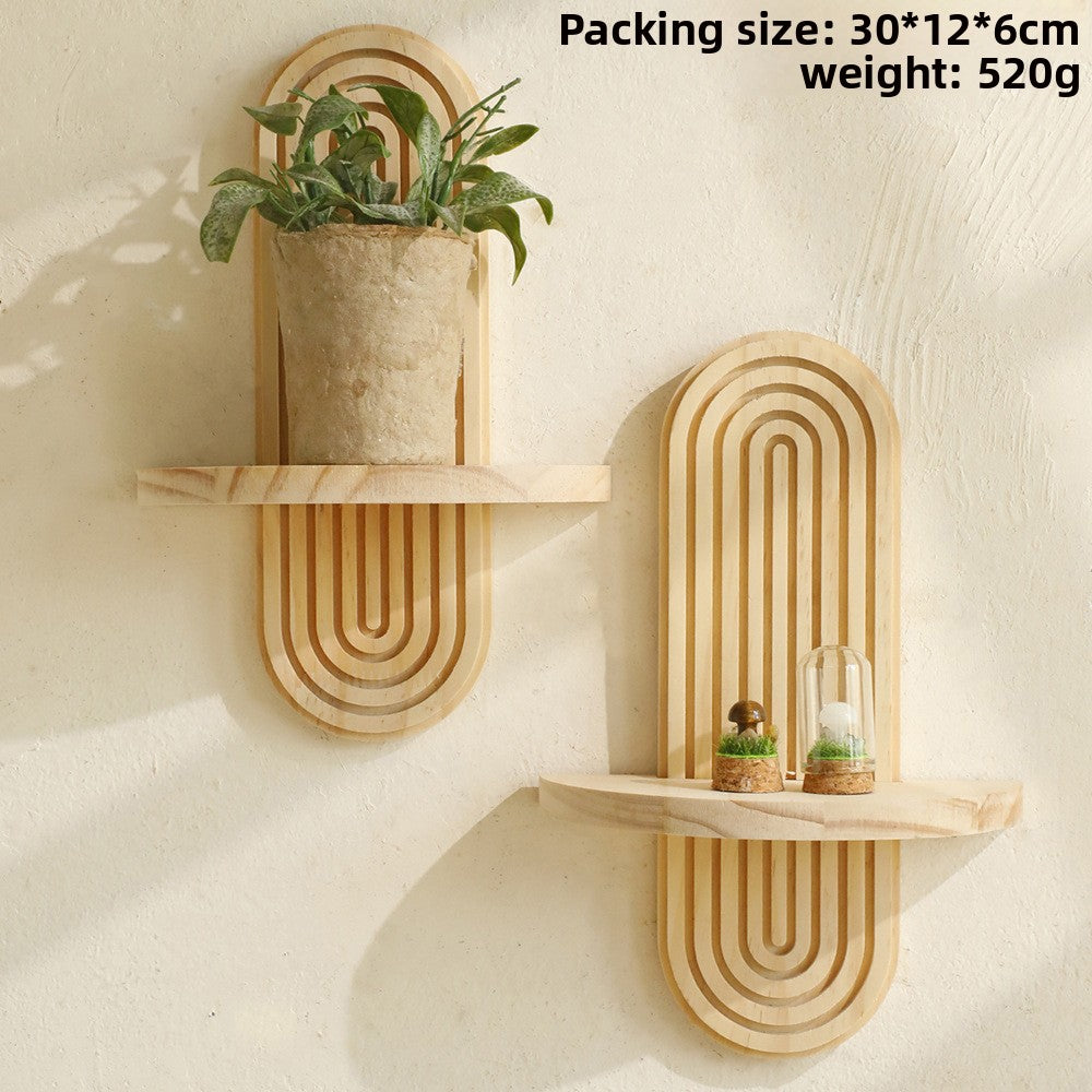 Bohemian Oval Thread Solid Wood Wall Flower Pot Storage Rack