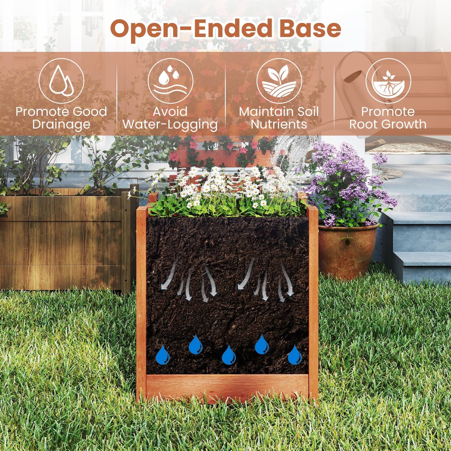Outdoor Wooden Raised Garden Bed with Trellis