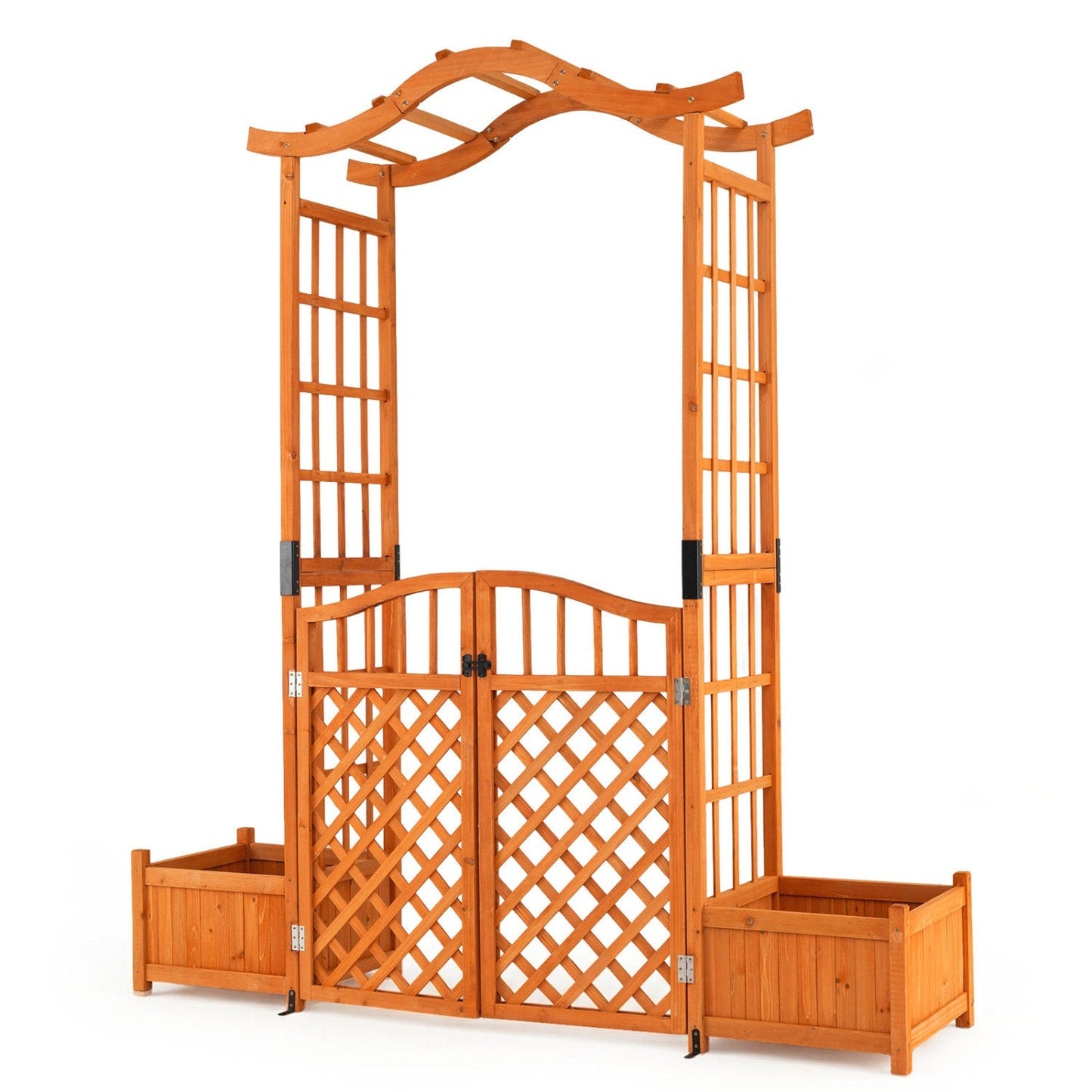 Garden Arbor with Gate and 2 Planter Boxes, 83" Yellow