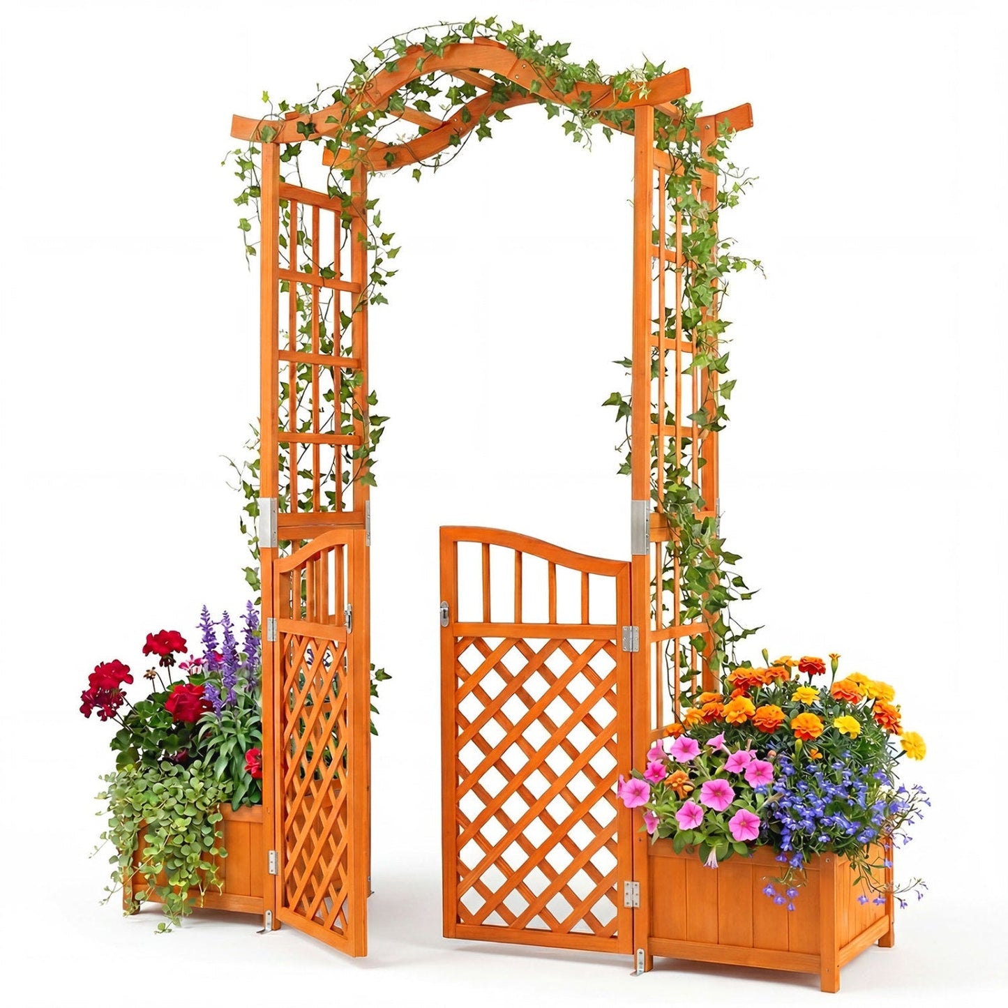 Garden Arbor with Gate and 2 Planter Boxes, 83" Yellow