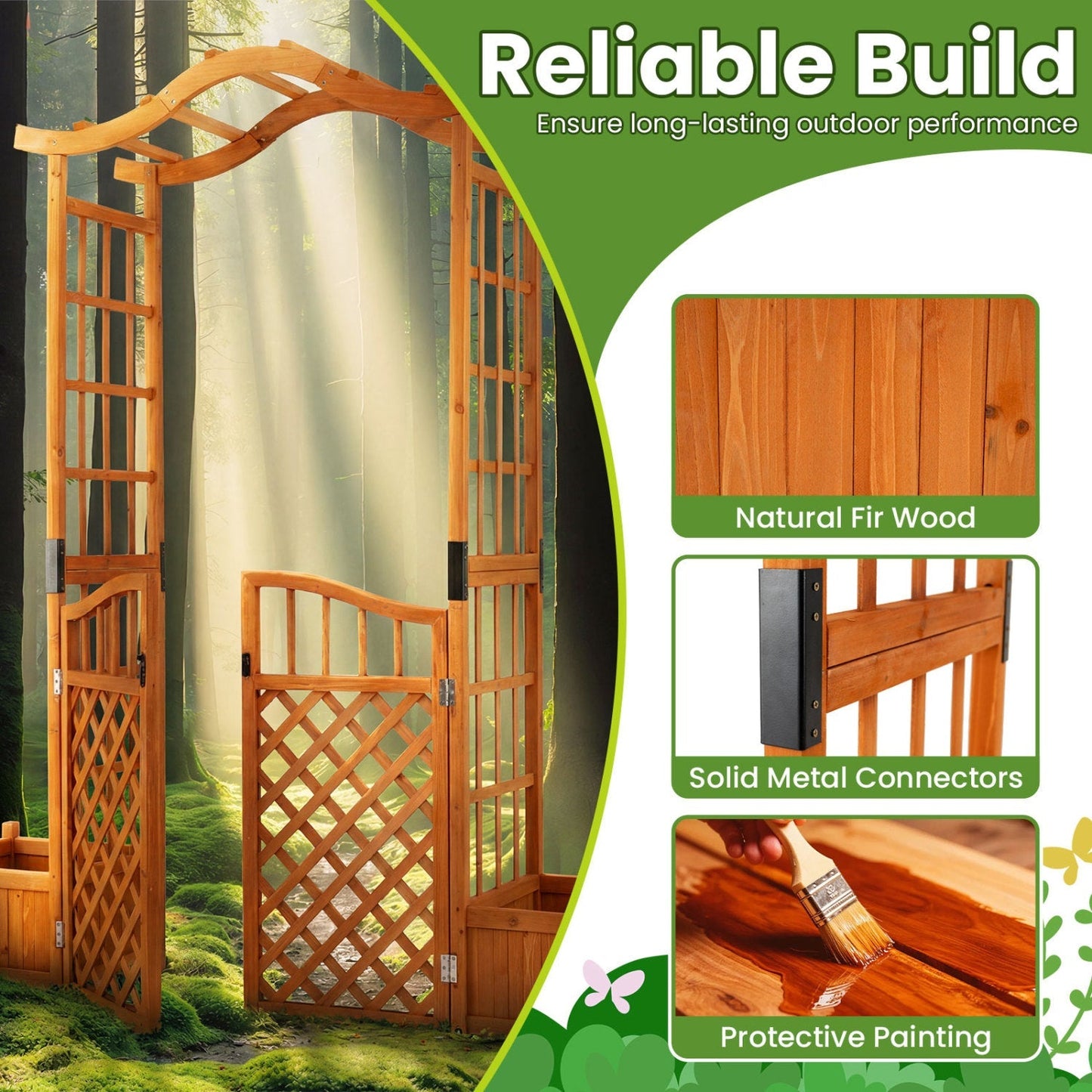 Garden Arbor with Gate and 2 Planter Boxes, 83" Yellow